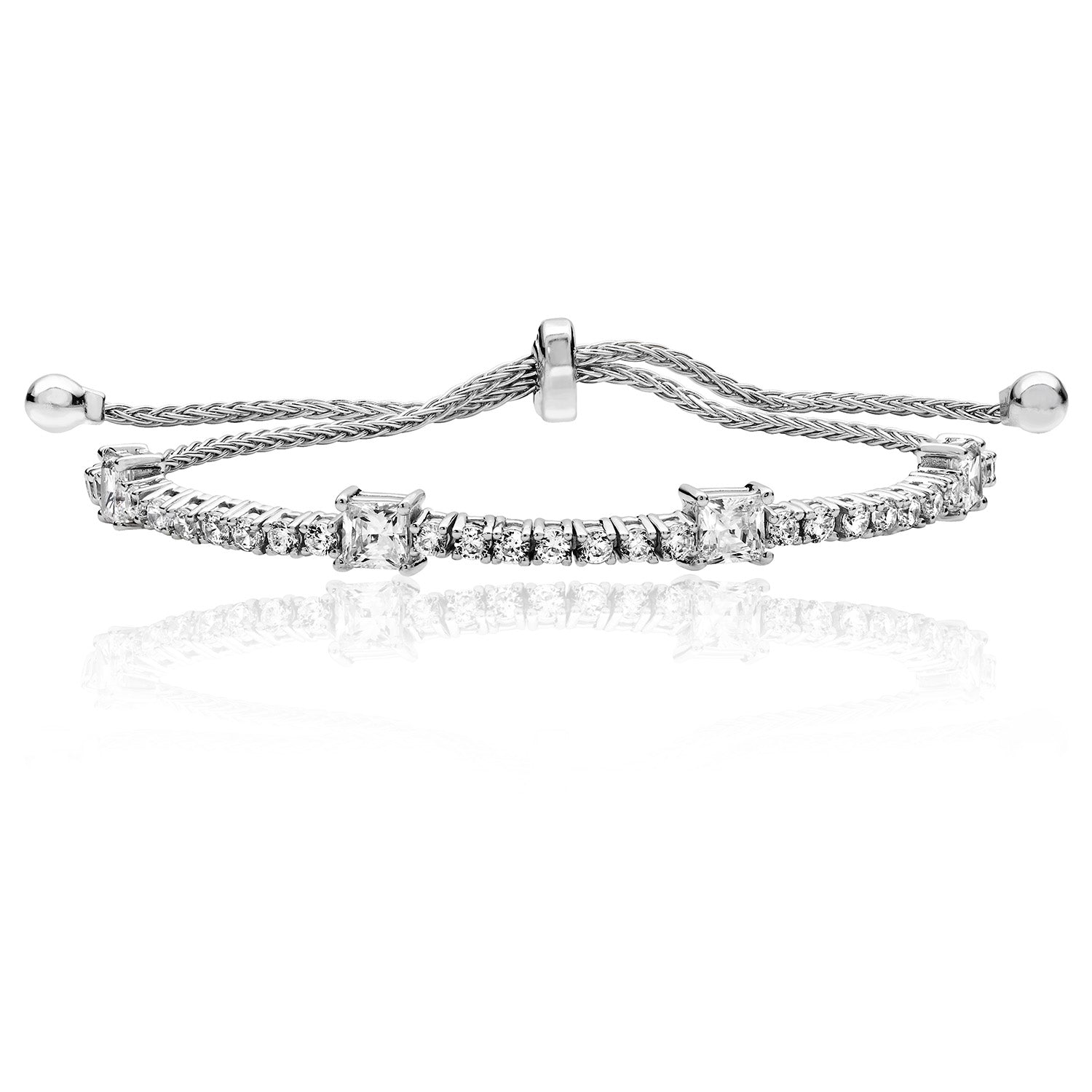 SILVER SQUARE CLAW SET CZ PULL STYLE BRACELET