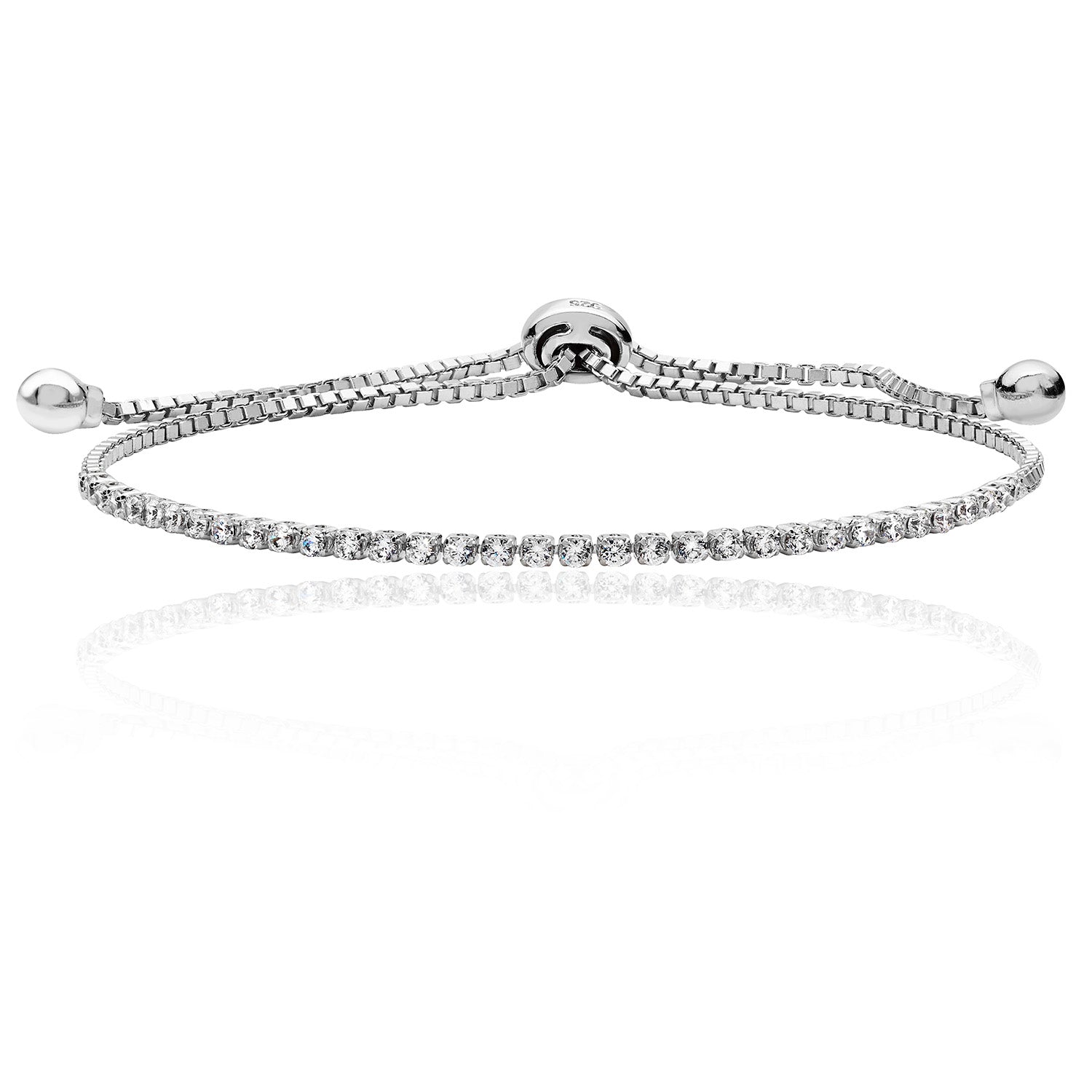 SILVER FINE SINGLE ROW CZ PULL STYLE BRACELET