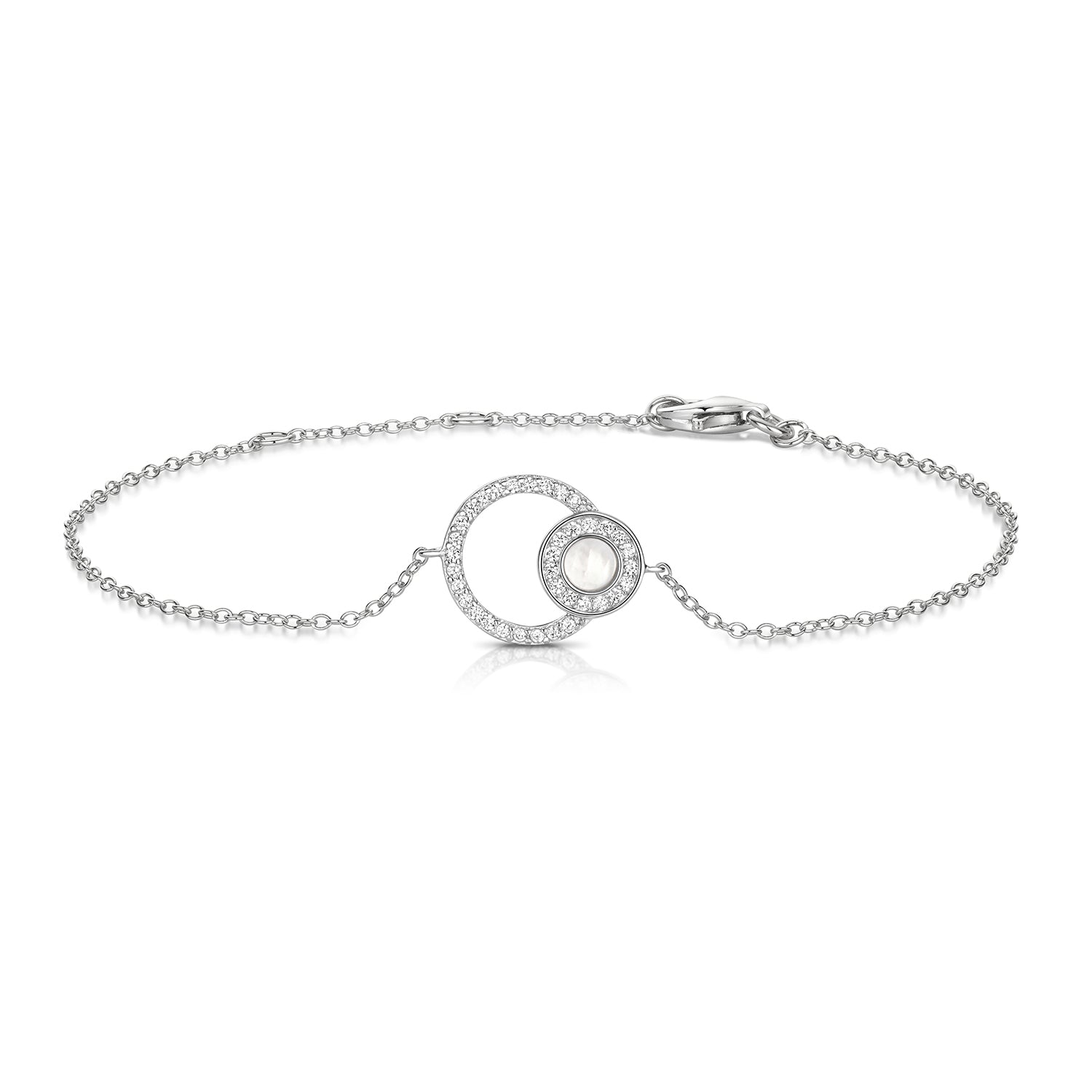 SILVER MOTHER OF PEARL AND DOUBLE CIRCLE CZ BRACELET