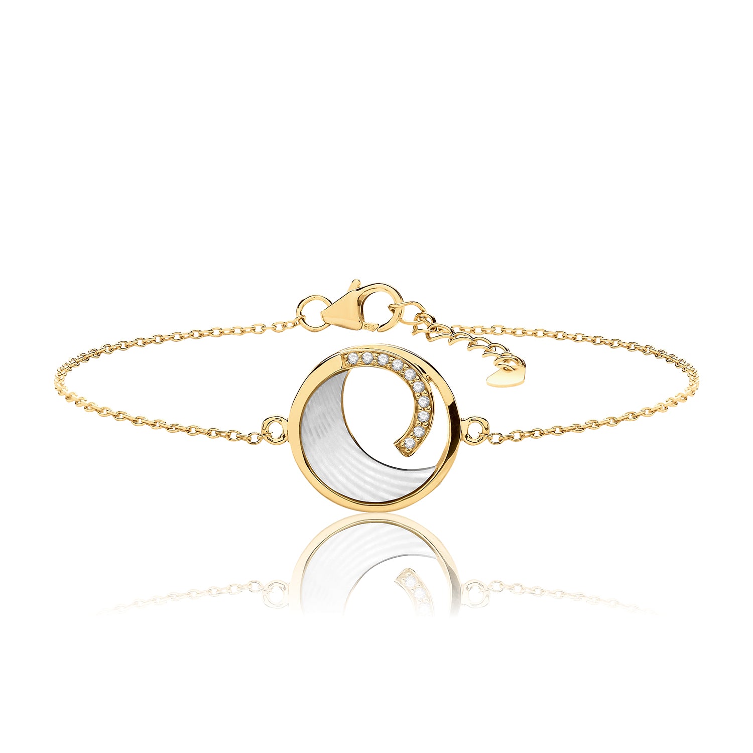 SILVER YELLOW GOLD PLATED MOTHER OF PEARL AND CZ SWIRL BRACELET