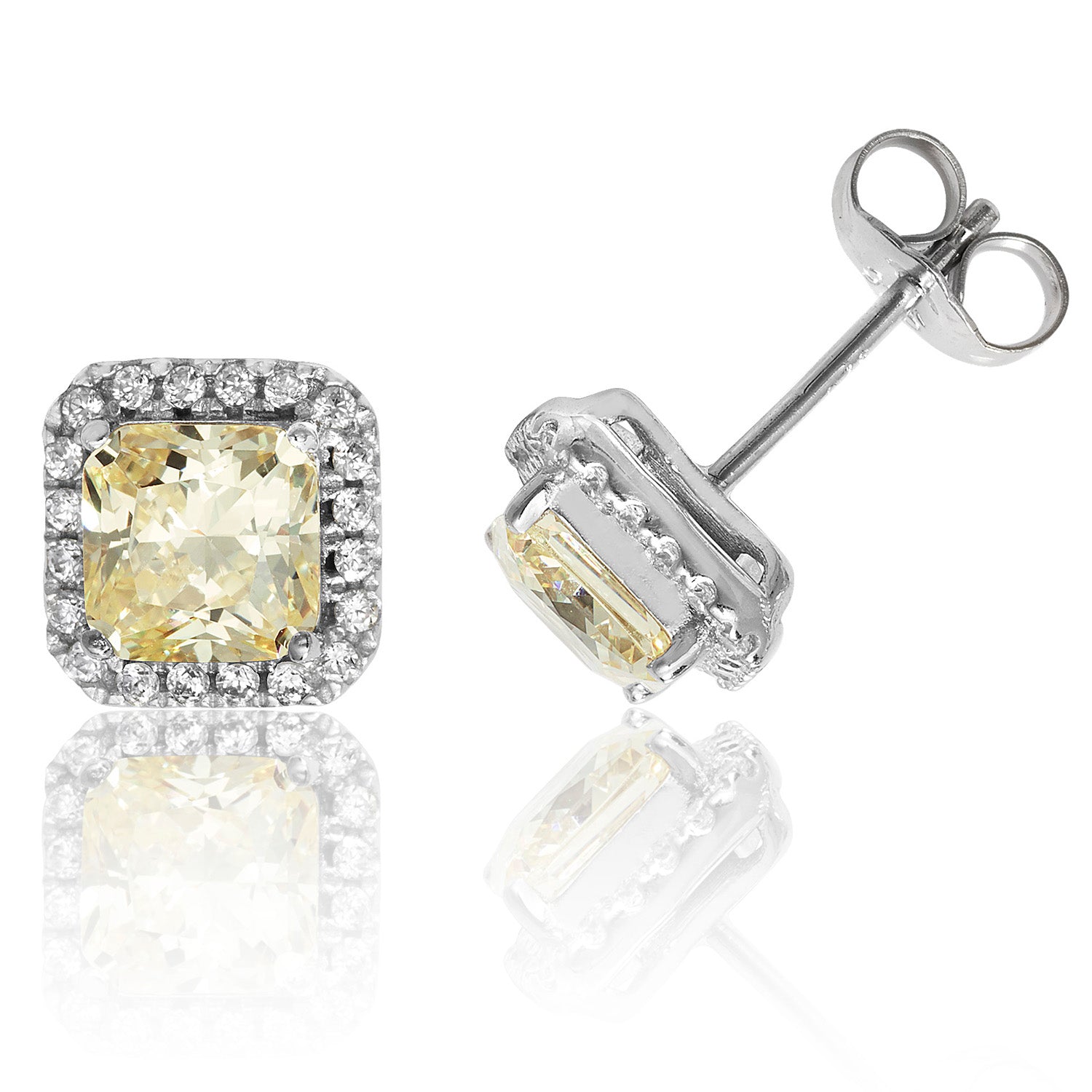 SILVER HALO YELLOW SQUARE CZ CLAW SET STUDS