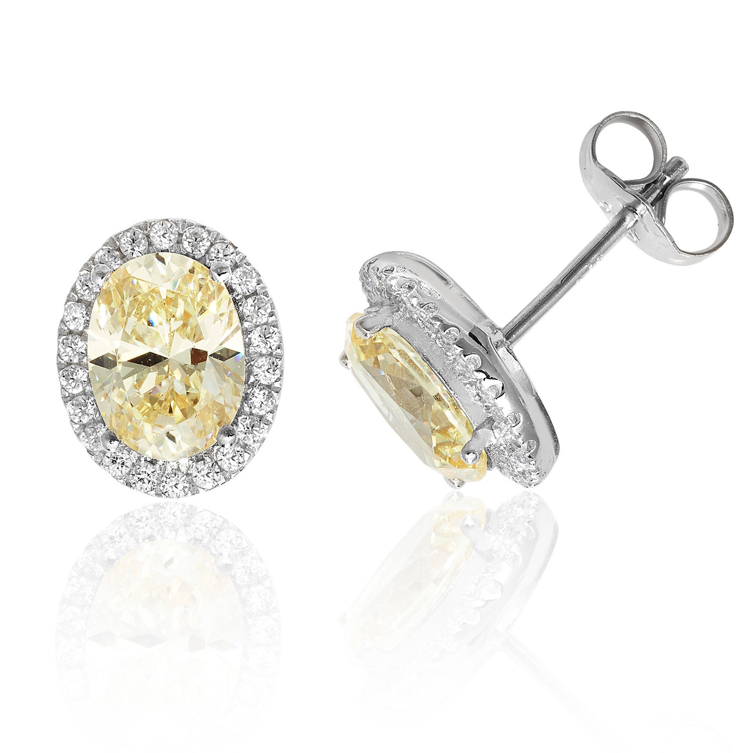 SILVER HALO YELLOW OVAL CZ CLAW SET STUDS