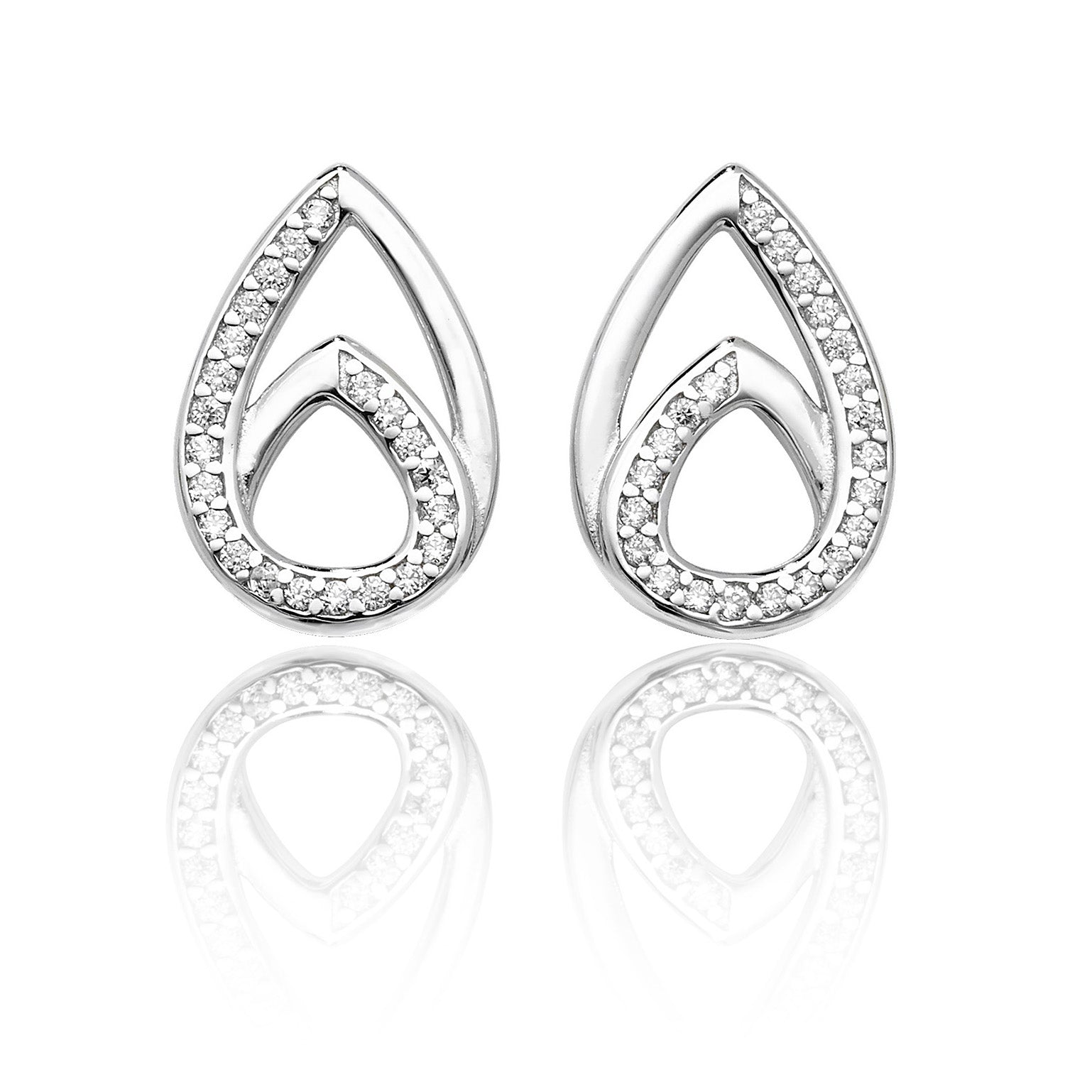 SILVER DOUBLE PEAR SHAPE PLAIN AND CZ STUDS
