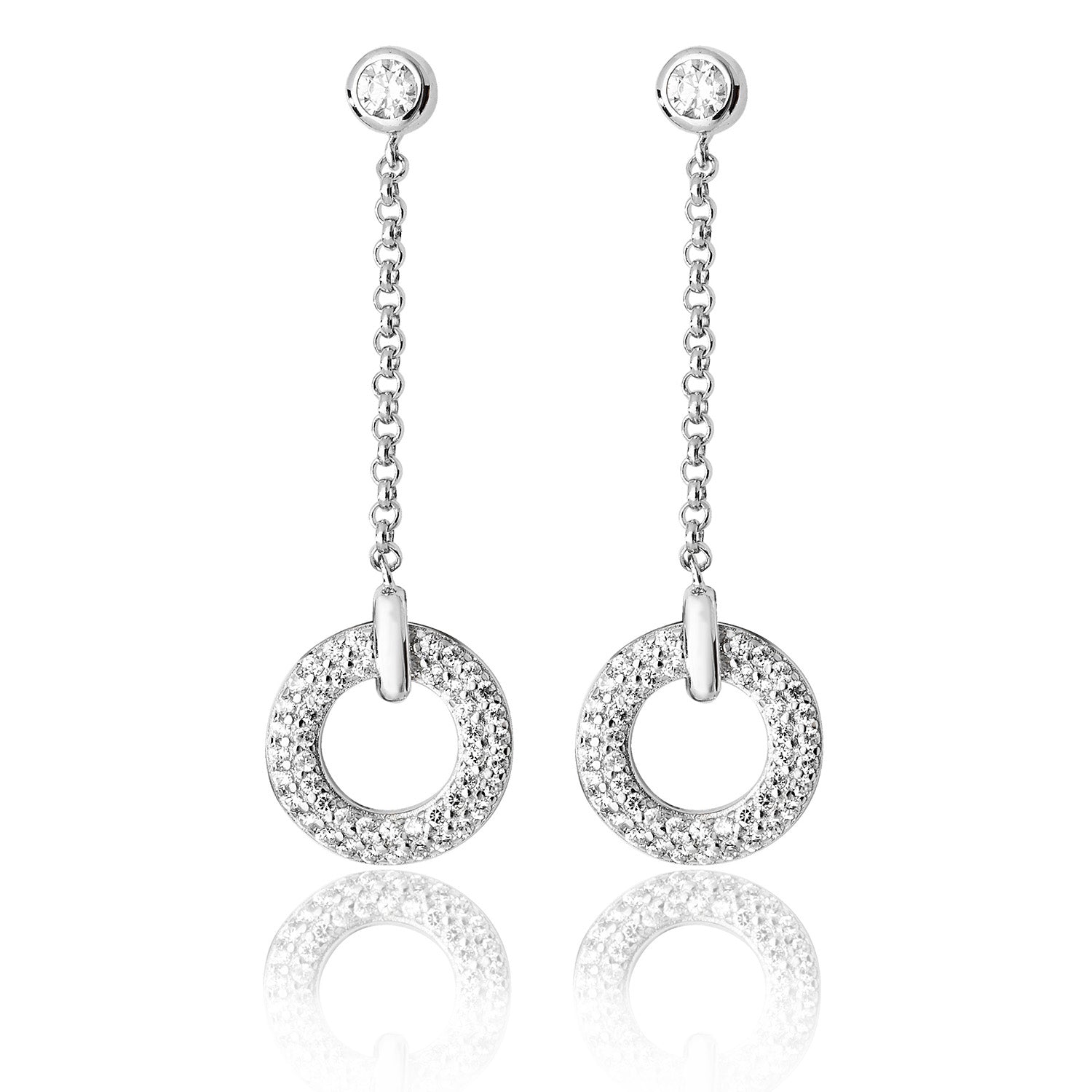 SILVER PAVE SET CZ CIRCULAR DROPS