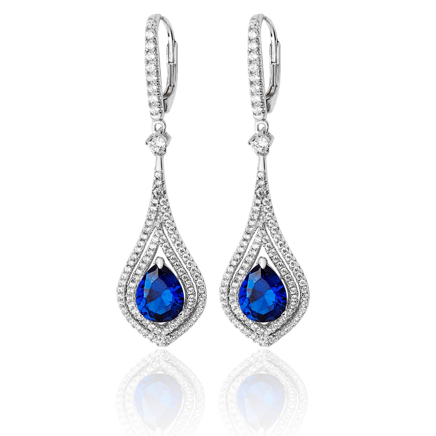 SILVER PAVE SET TEAR BLUE CZ DROPS