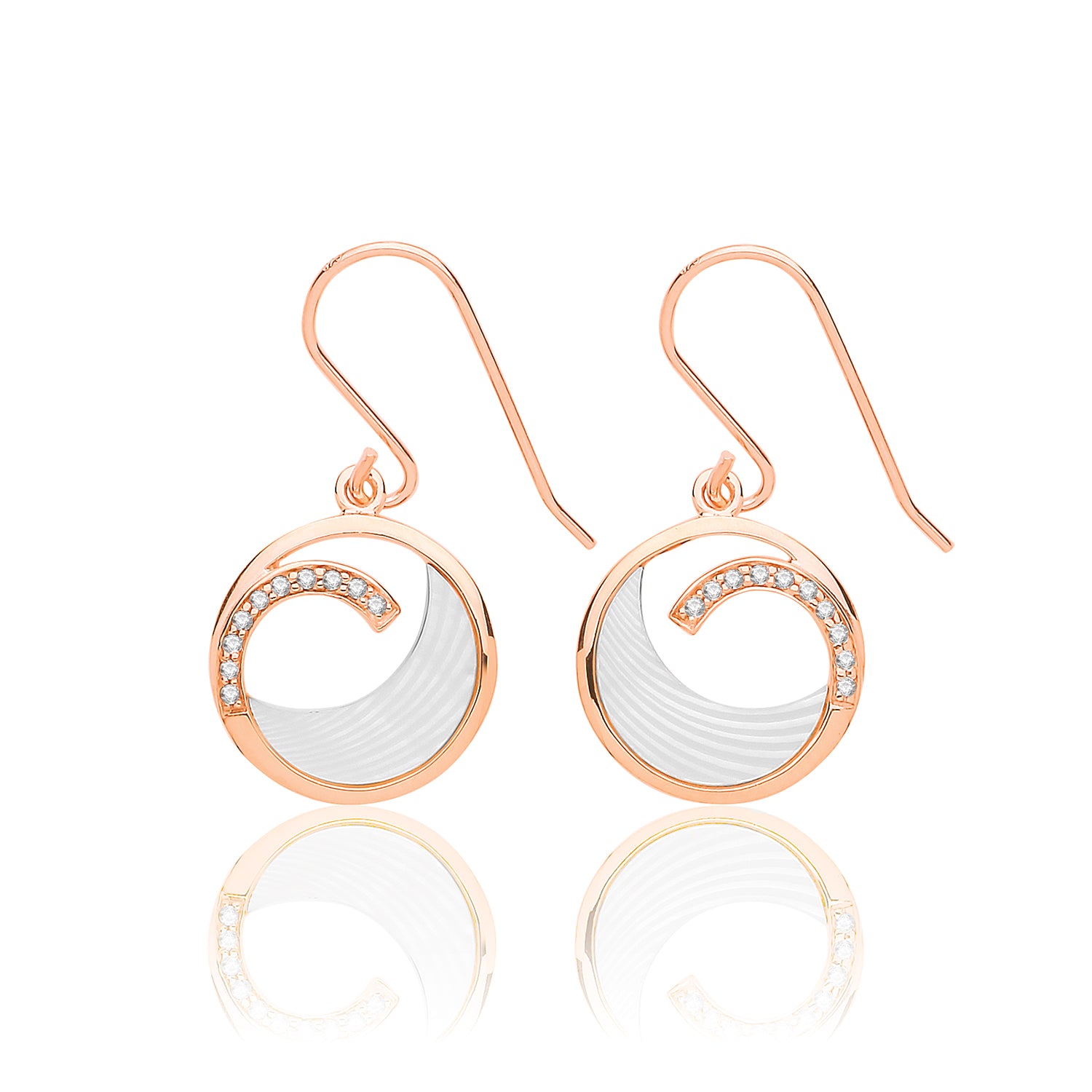 SILVER ROSE GOLD PLATED MOTHER OF PEARL AND CZ SWIRL DROPS