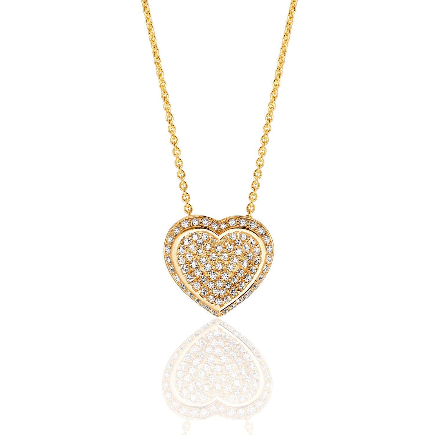 SILVER YELLOW GOLD PLATED PAVE SET CZ HEART PENDANT AND CHAIN