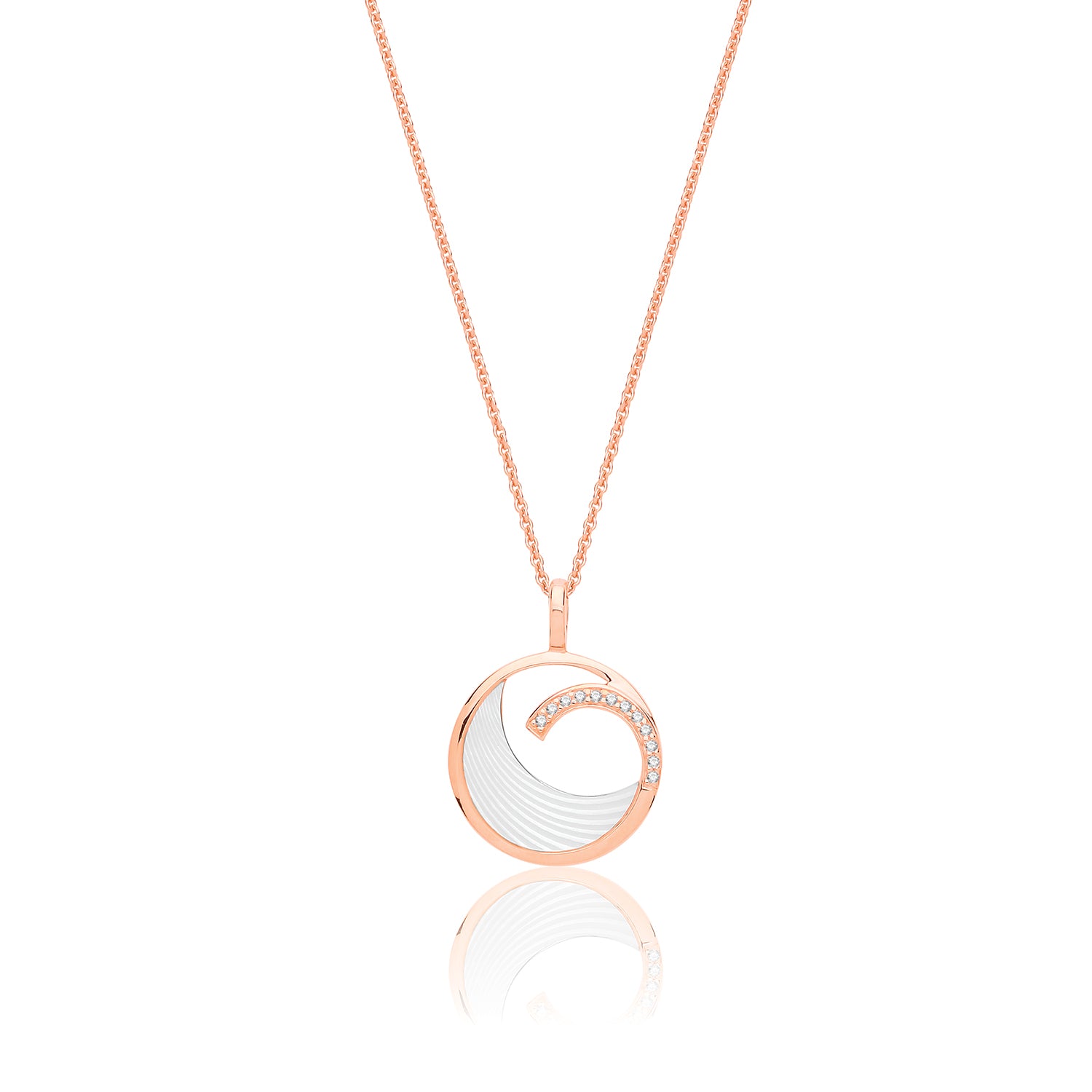 SILVER ROSE GOLD PLATED MOTHER OF PEARL AND CZ SWIRL PENDANT AND CHAIN