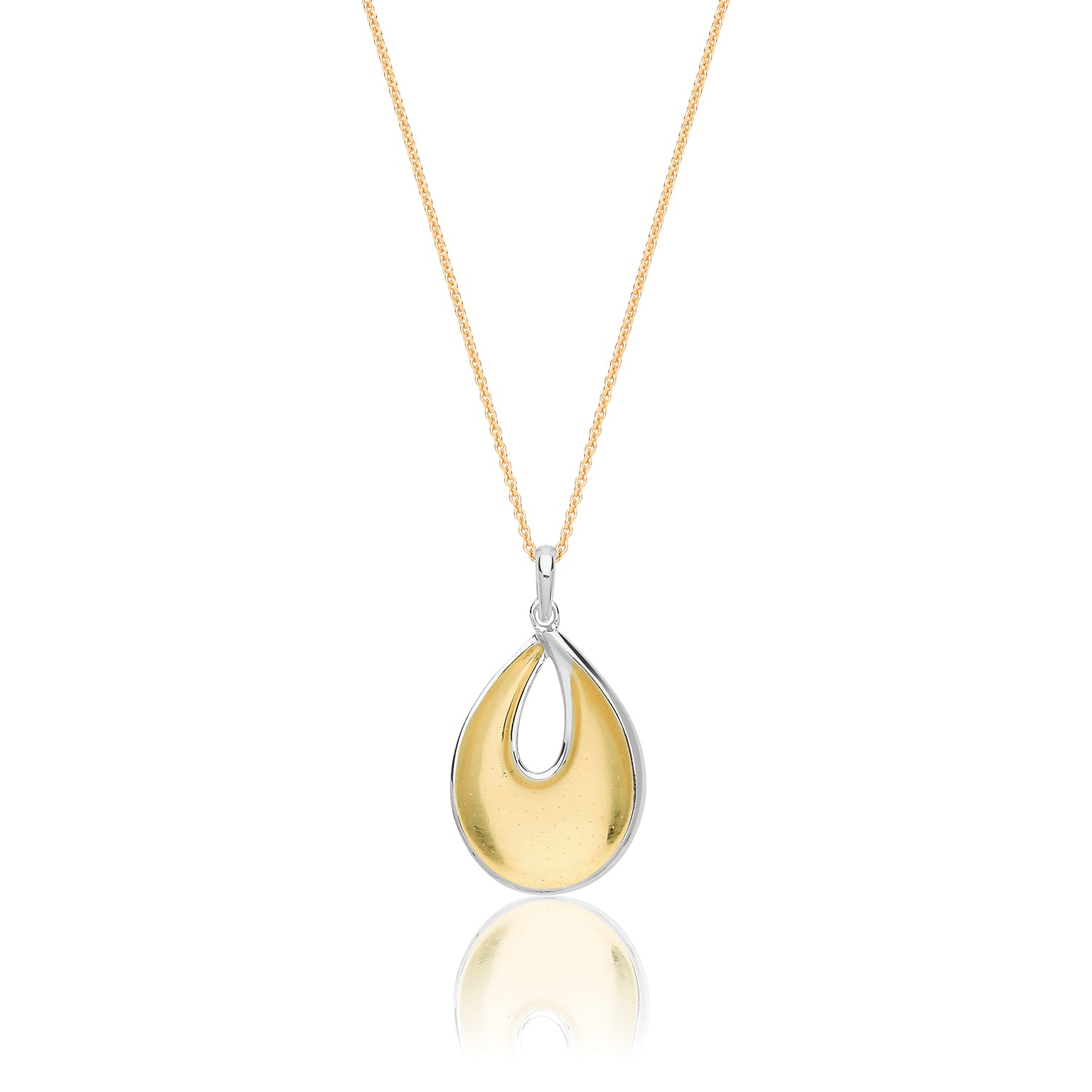 SILVER YELLOW GOLD PLATED AND CZ TEAR SHAPE FANCY PENDANT AND CHAIN