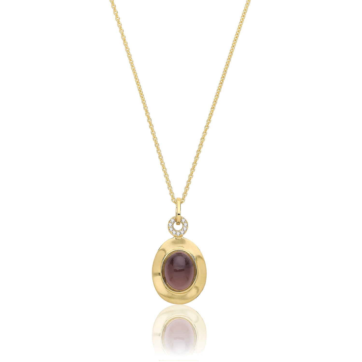 SILVER YELLOW GOLD PLATED SMOKY QUARTZ AND CZ PENDANT AND CHAIN