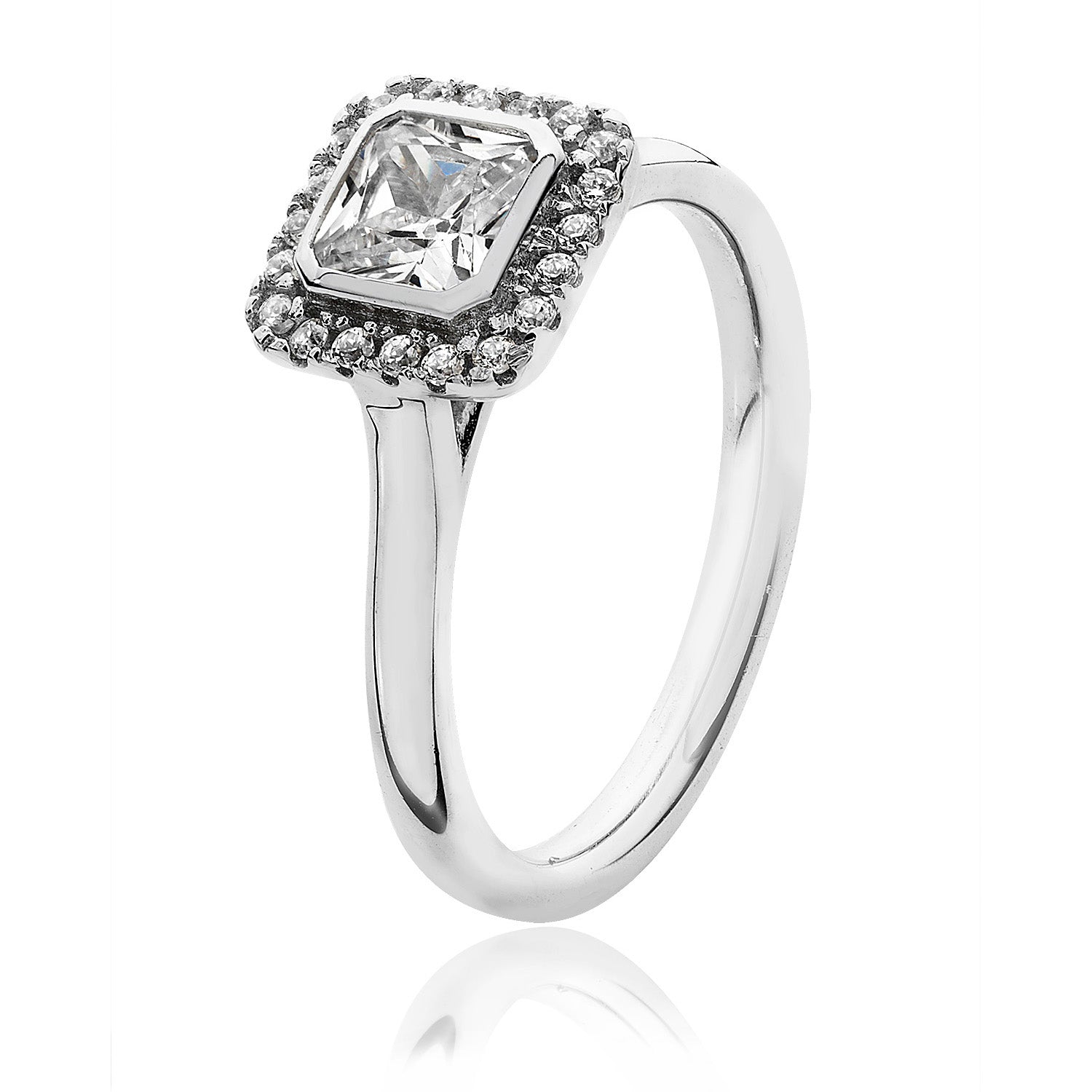 SILVER HALO SQUARE BEZEL SET CZ RING