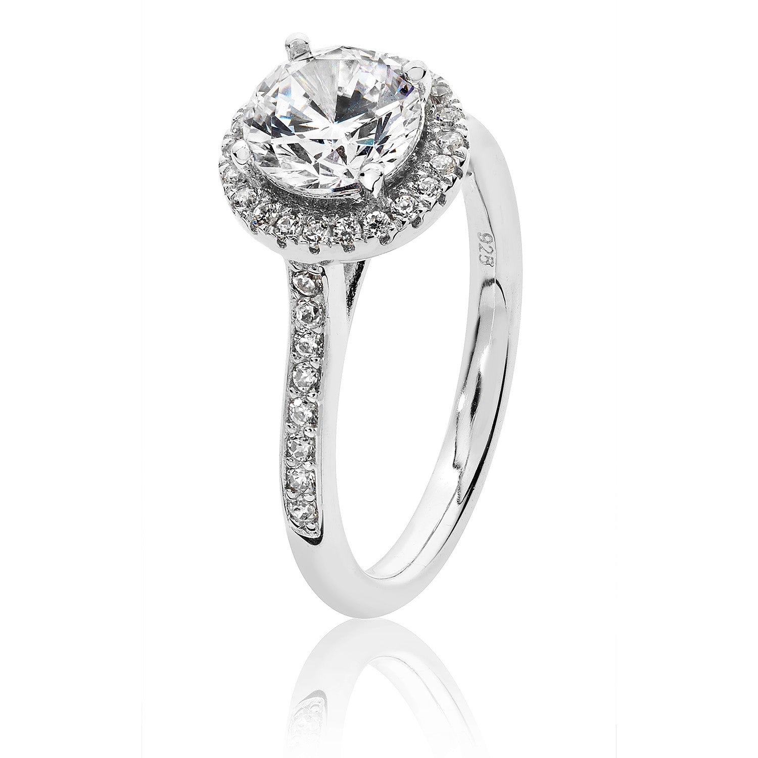 SILVER HALO ROUND CZ CLAW SET RING
