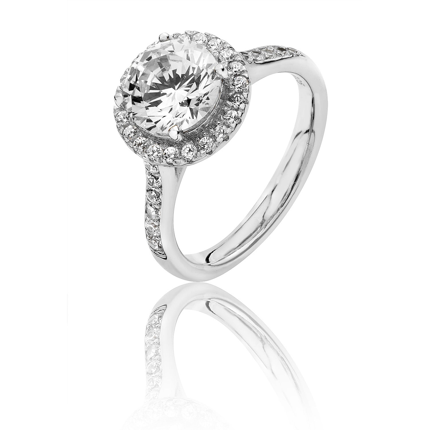 SILVER HALO ROUND CZ CLAW SET RING