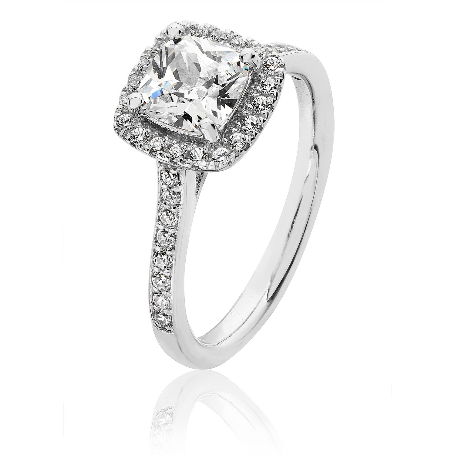 SILVER HALO CUSHION CZ CLAW SET RING