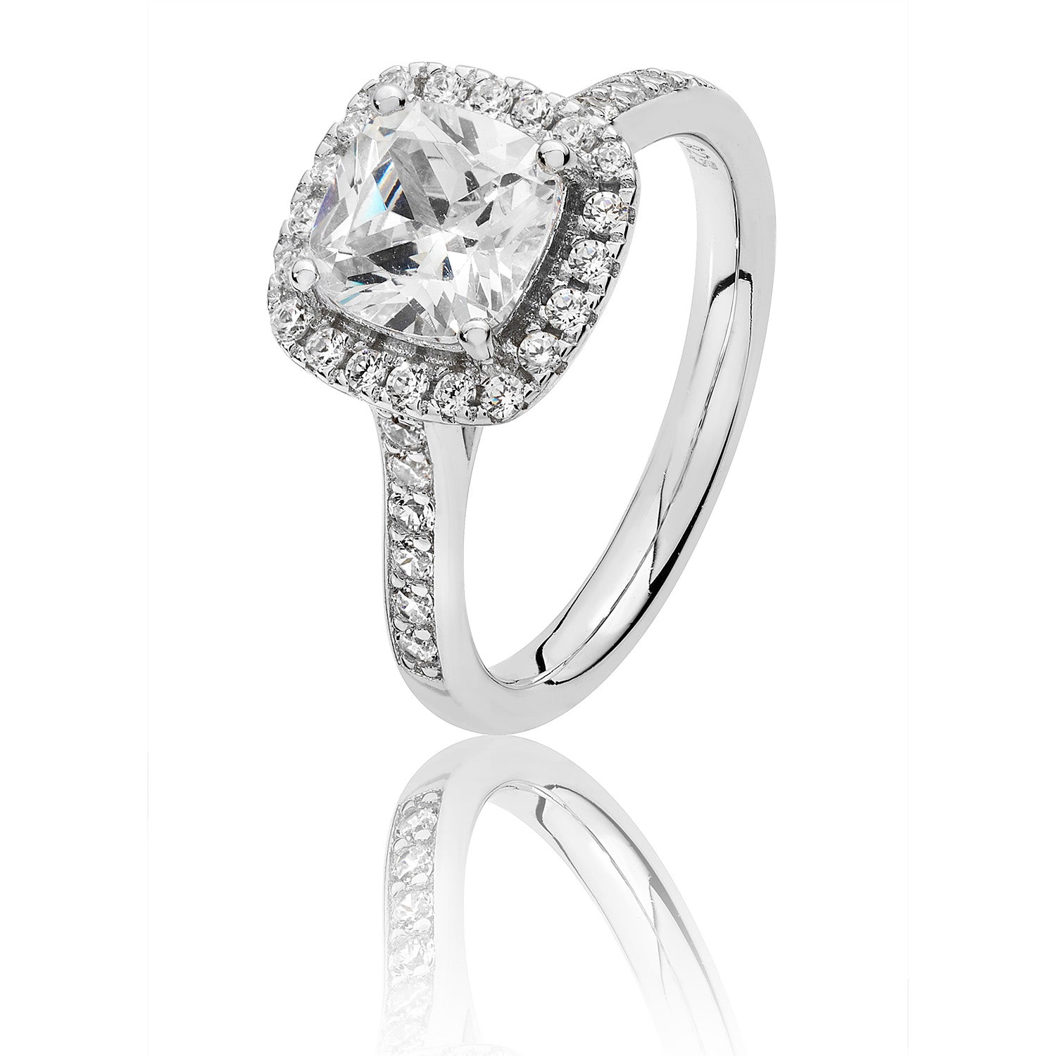 SILVER HALO CUSHION CZ CLAW SET RING