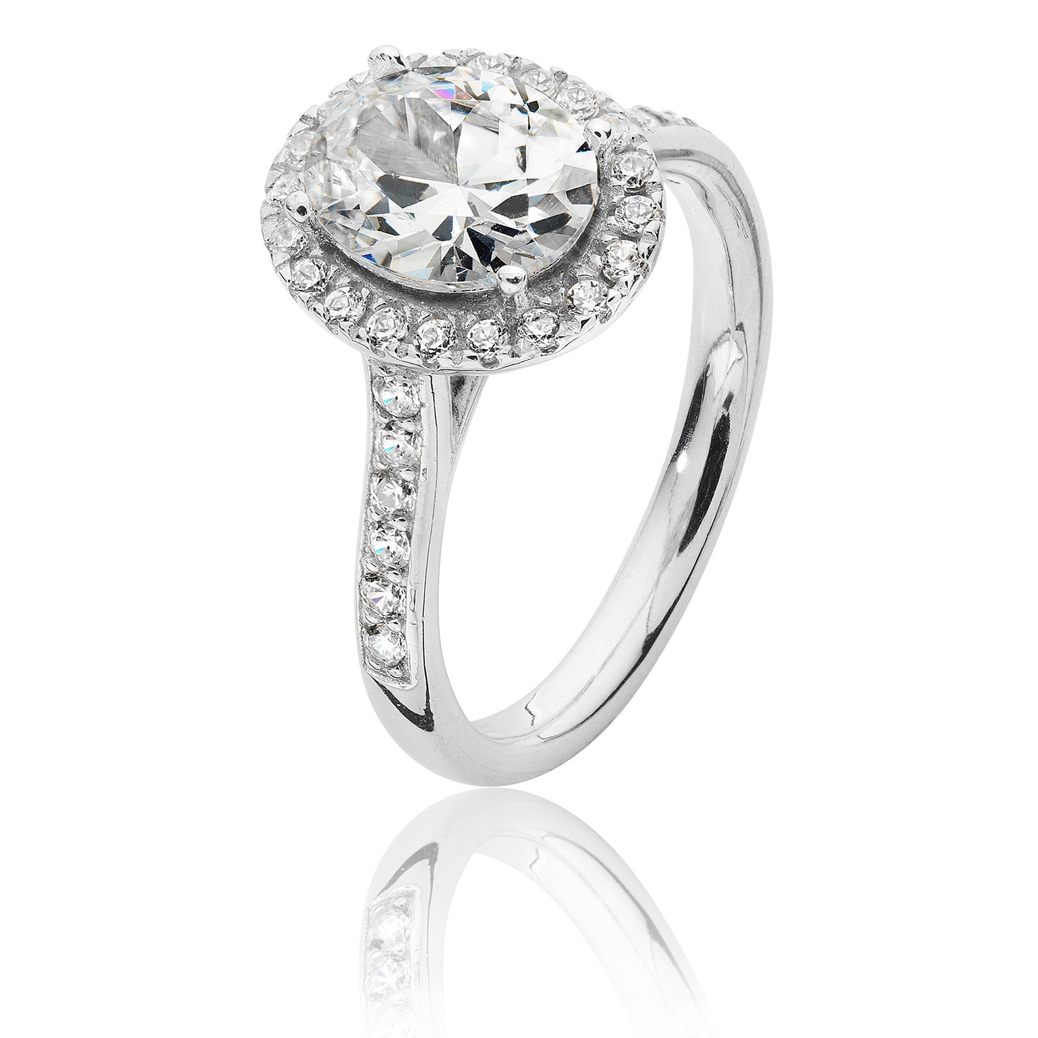 SILVER HALO OVAL CZ CLAW SET RING
