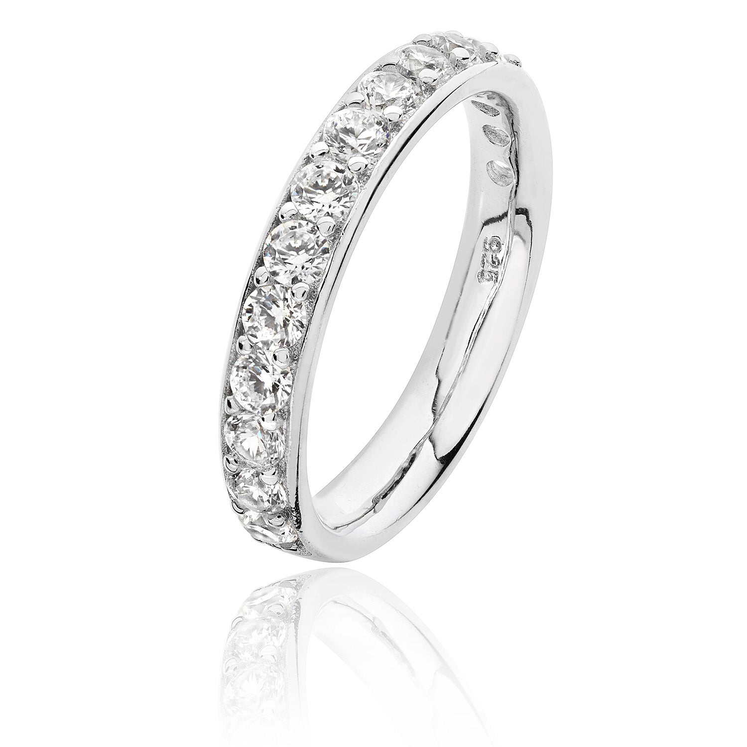 SILVER THREAD AND GRAIN CZ SET HALF ETERNITY RING