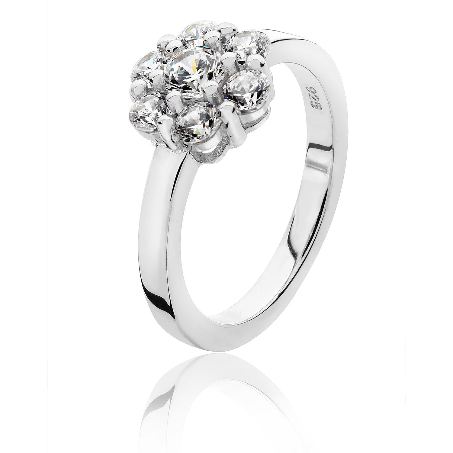 SILVER ROUND CLUSTER CLAW SET CZ RING