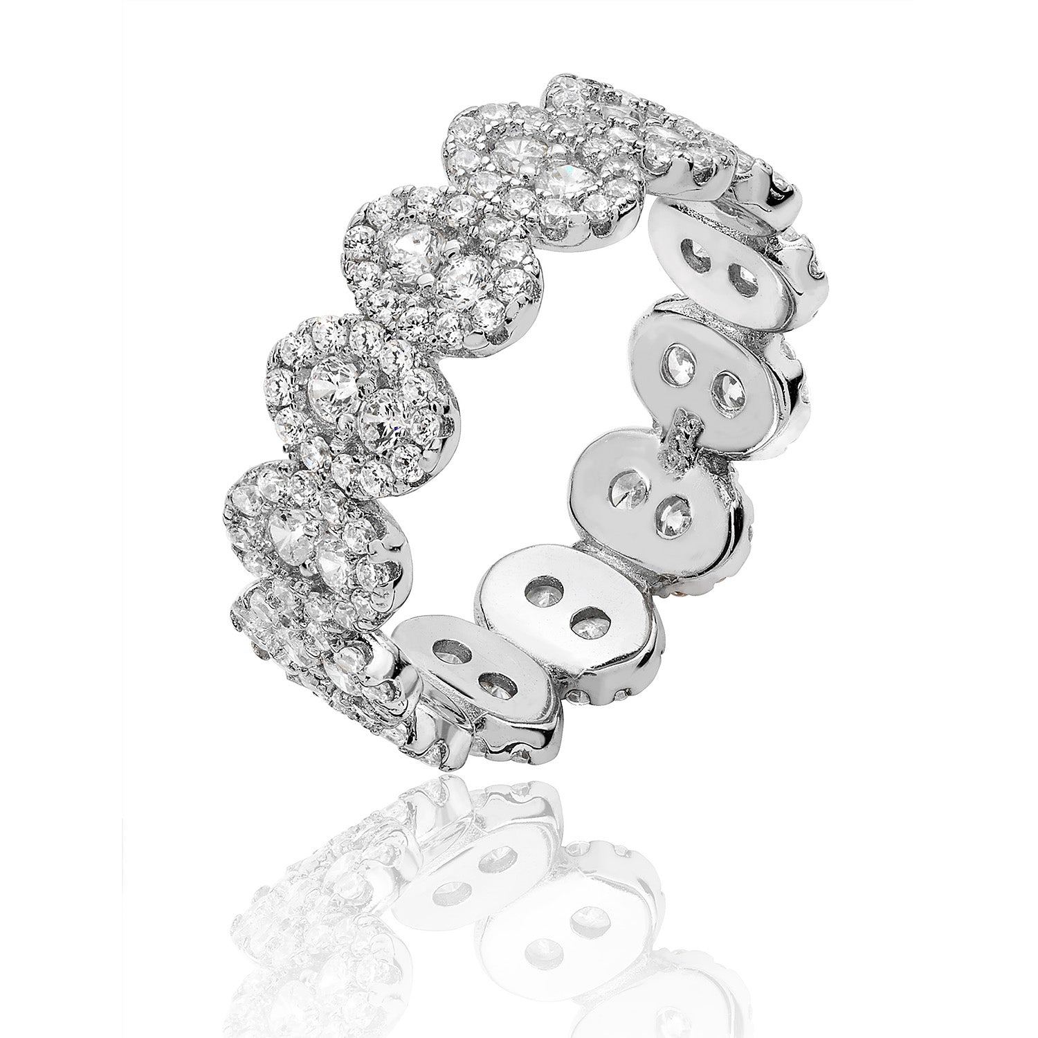 SILVER HALO OVAL CZ FULL ETERNITY RING
