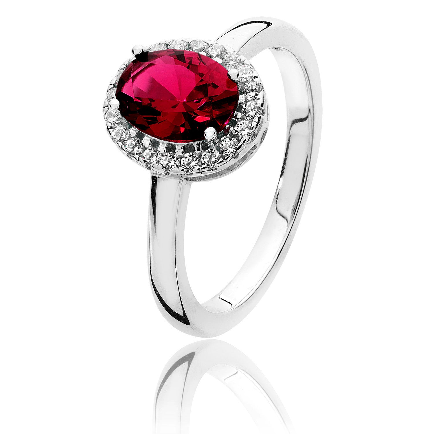 SILVER HALO RED OVAL CZ RING