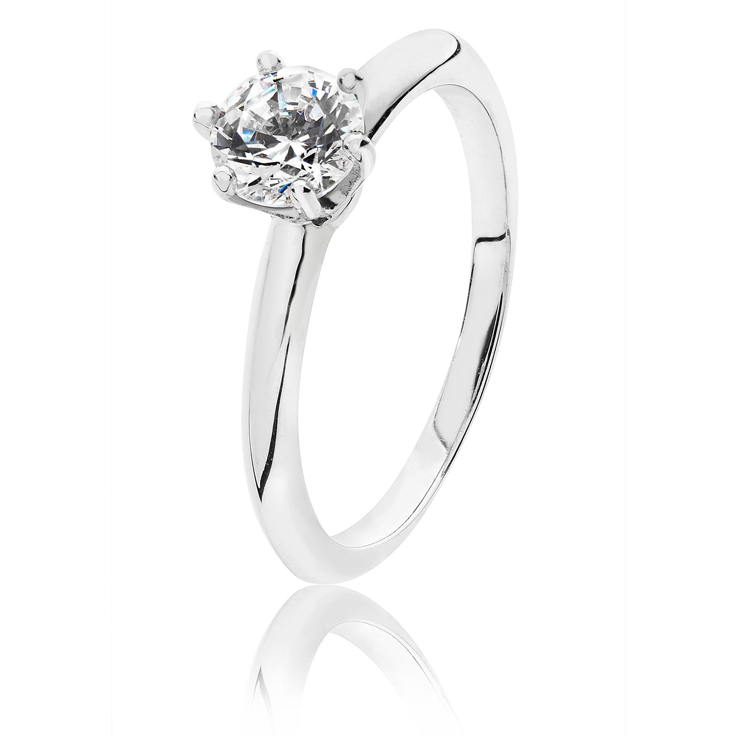 SILVER ROUND SOLITAIRE 6 CLAW CZ RING