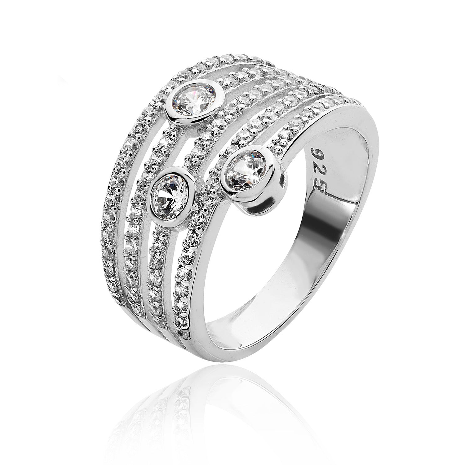 SILVER MICRO AND RUBOVER SET CZ SPIRAL RING