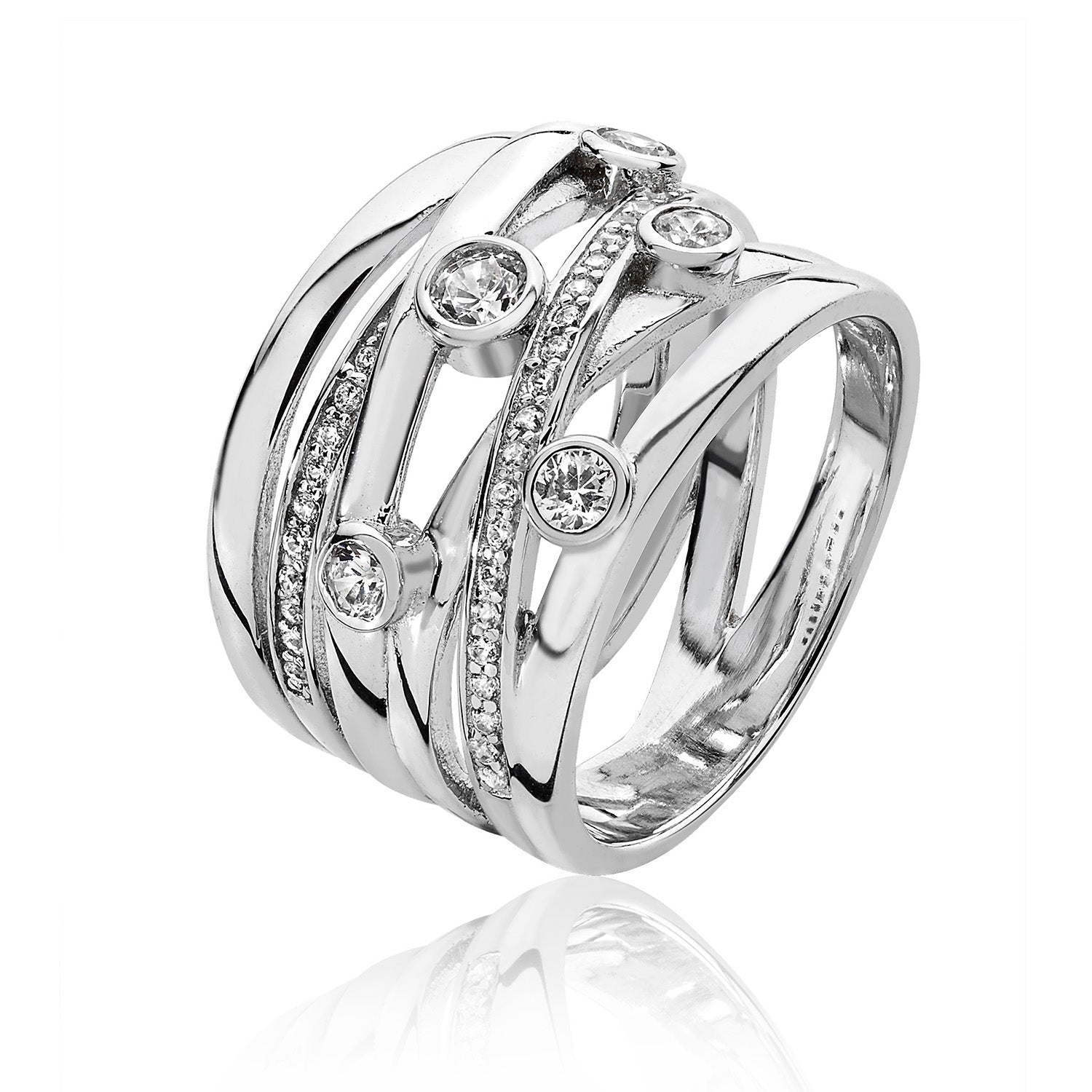 SILVER GRAIN AND RUBOVER SET CZ CROSSOVER RING
