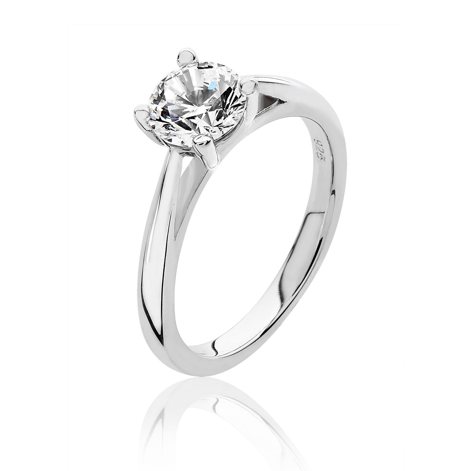 SILVER ROUND SOLITAIRE CZ 4 CLAW SET RING