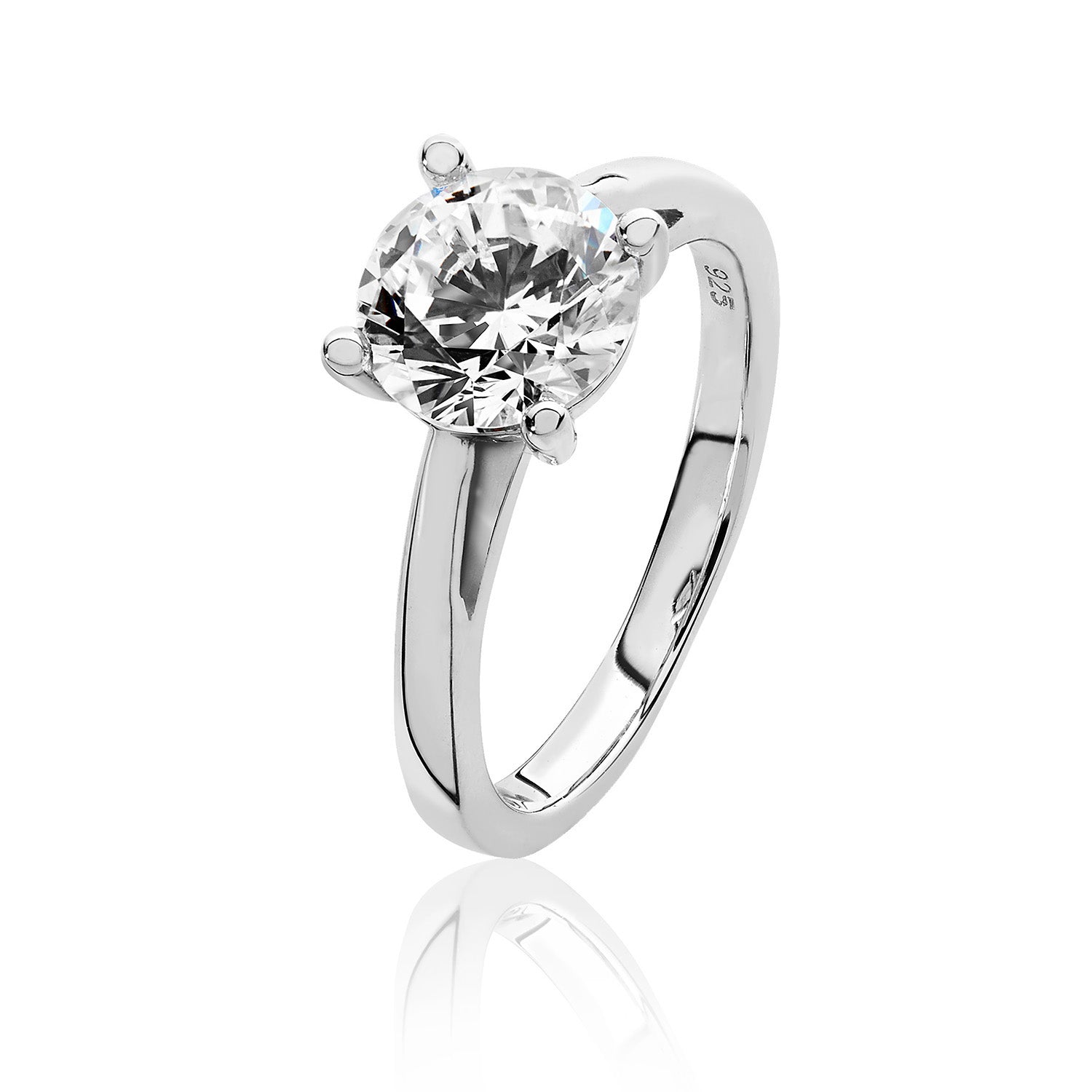 SILVER ROUND SOLITAIRE CZ 4 CLAW SET RING