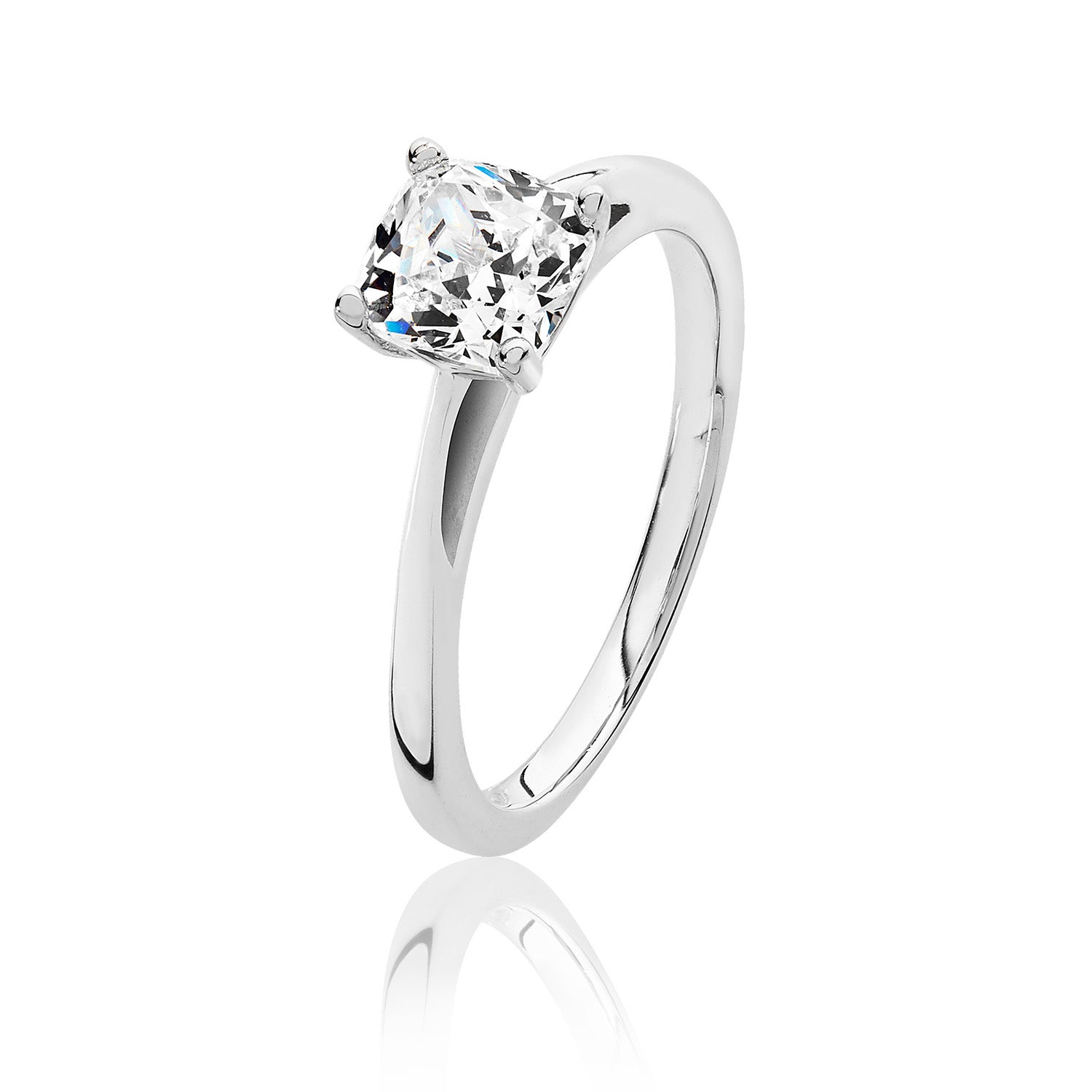 SILVER CUSHION SOLITAIRE CZ 4 CLAW SET RING