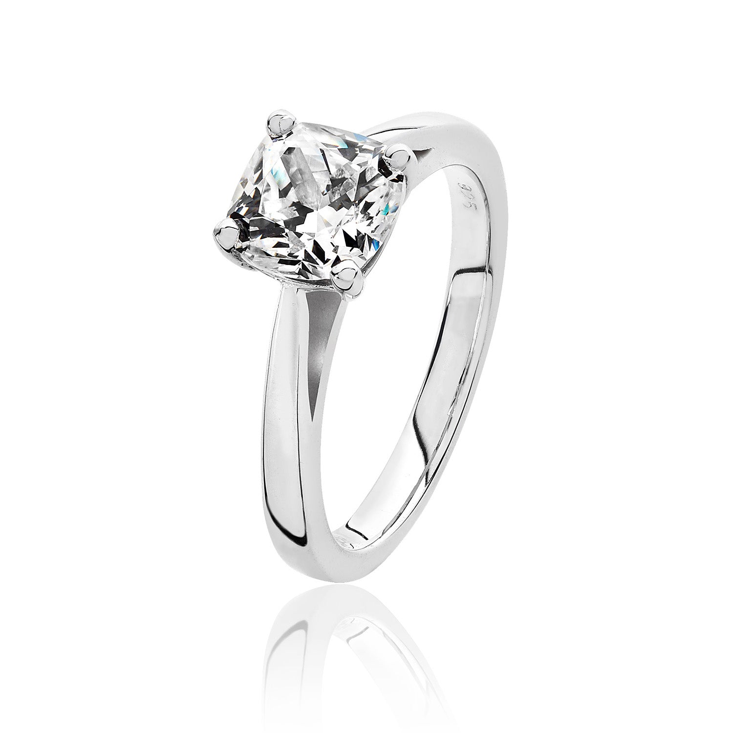 SILVER CUSHION SOLITAIRE CZ 4 CLAW SET RING
