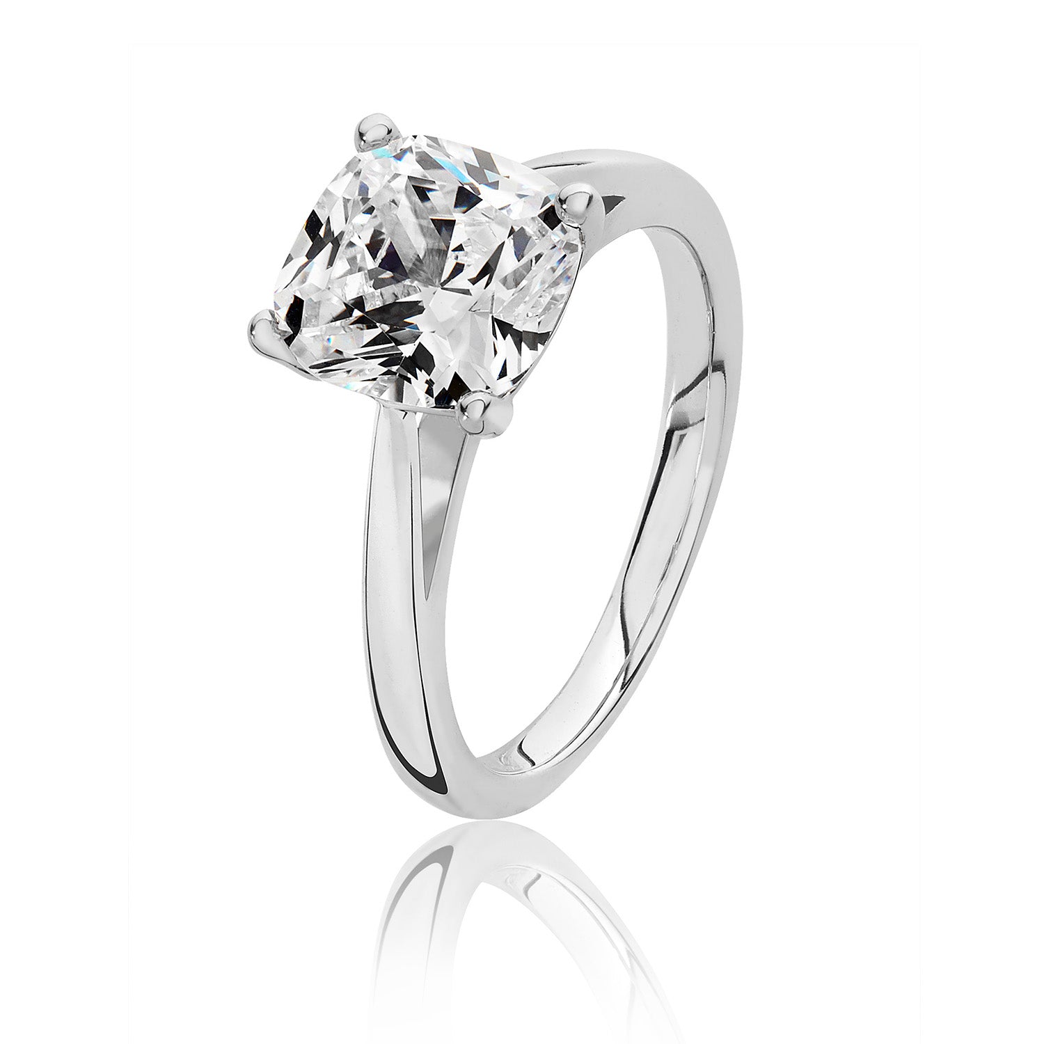 SILVER CUSHION SOLITAIRE CZ 4 CLAW SET RING