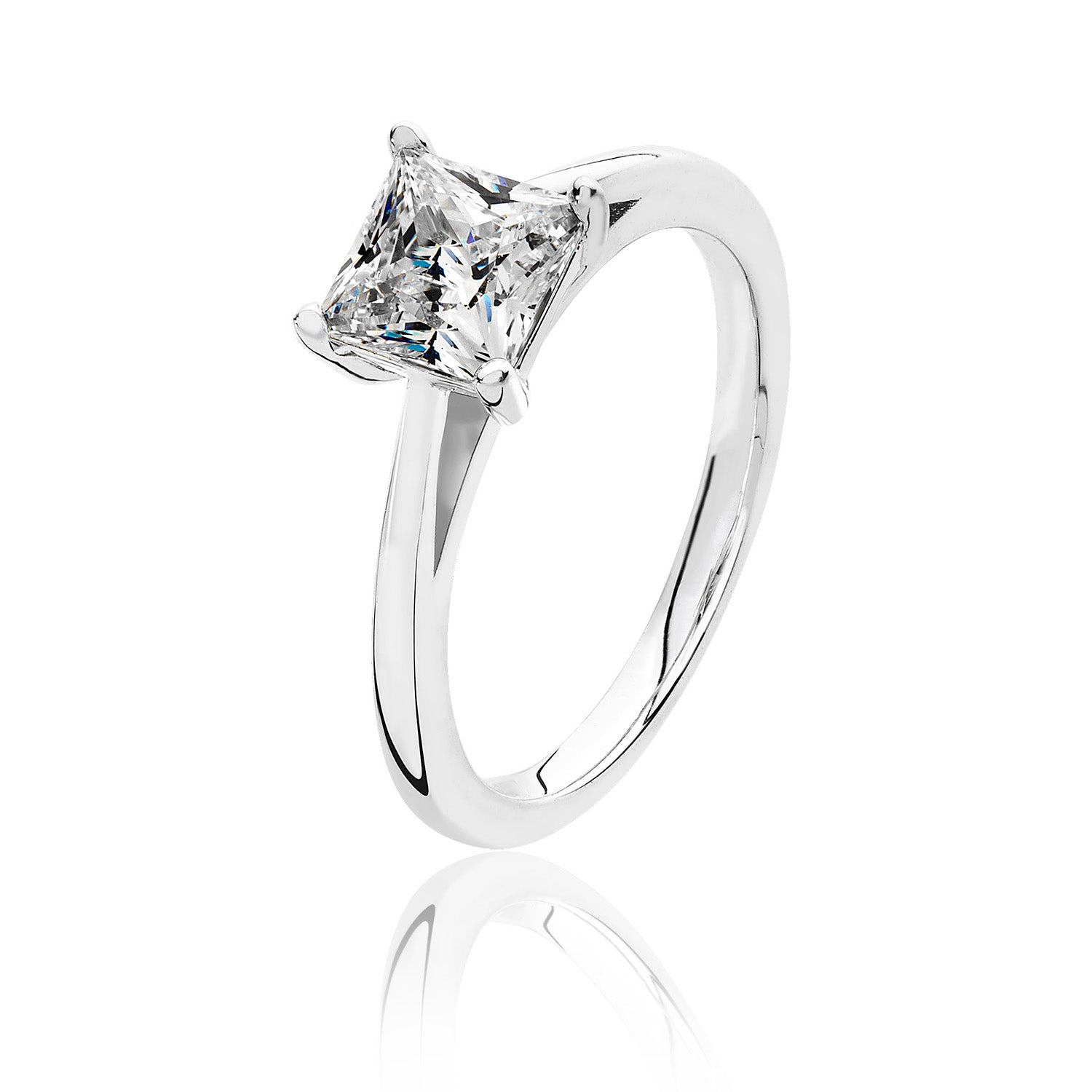 SILVER SQUARE SOLITAIRE CZ 4 CLAW SET RING