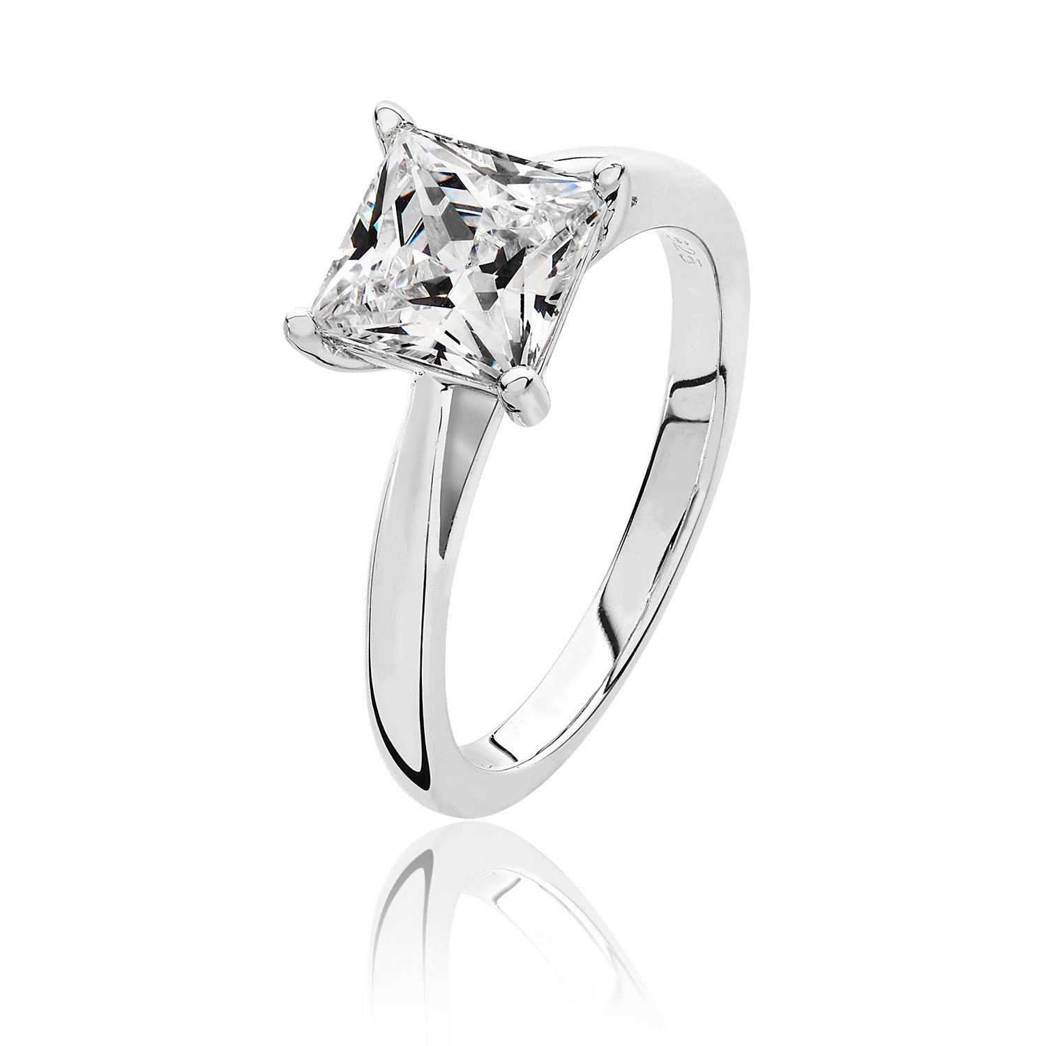 SILVER SQUARE SOLITAIRE CZ 4 CLAW SET RING