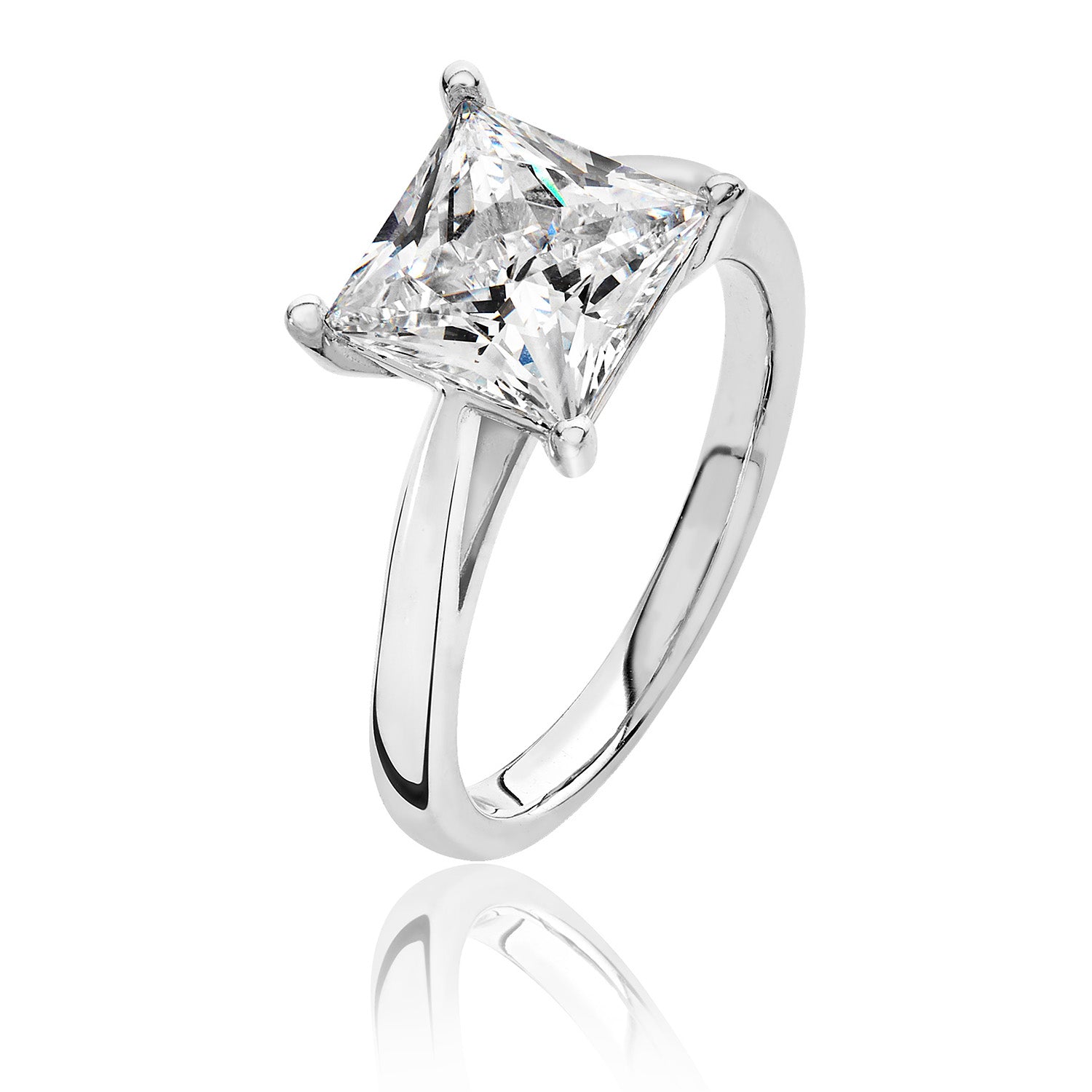 SILVER SQUARE SOLITAIRE CZ 4 CLAW SET RING