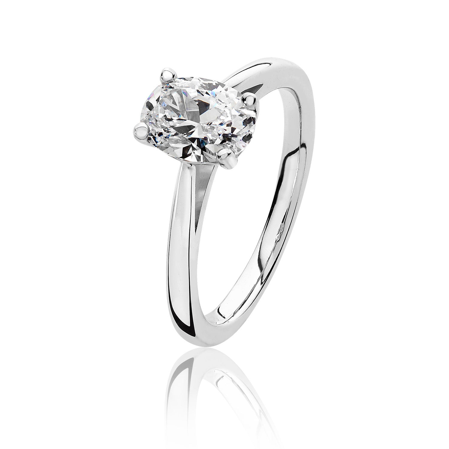 SILVER OVAL SOLITAIRE CZ 4 CLAW SET RING
