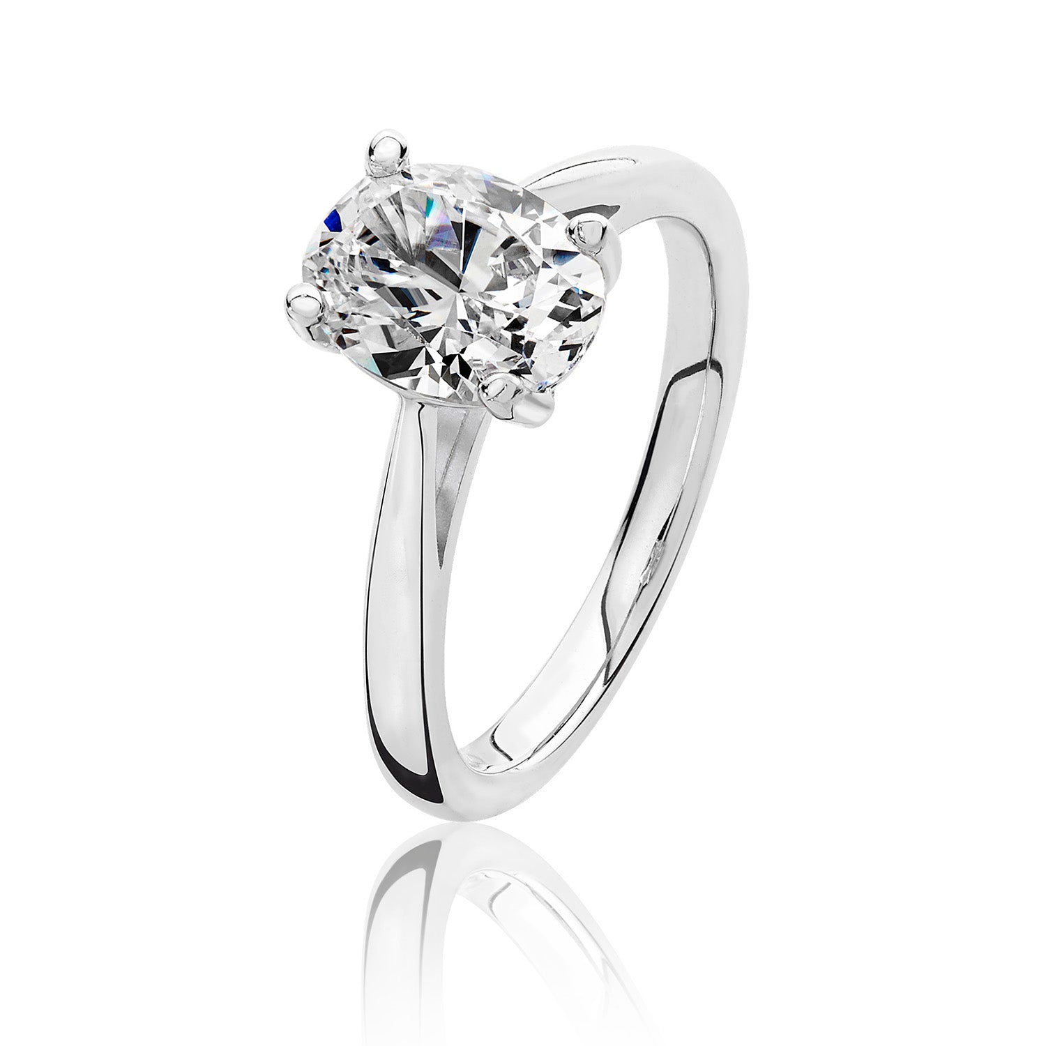 SILVER OVAL SOLITAIRE CZ 4 CLAW SET RING