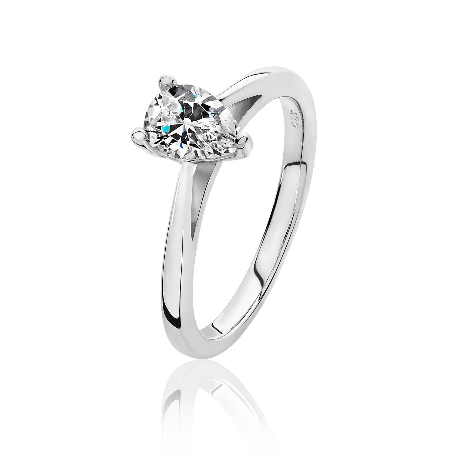 SILVER PEAR SHAPE SOLITAIRE CZ 3 CLAW SET RING