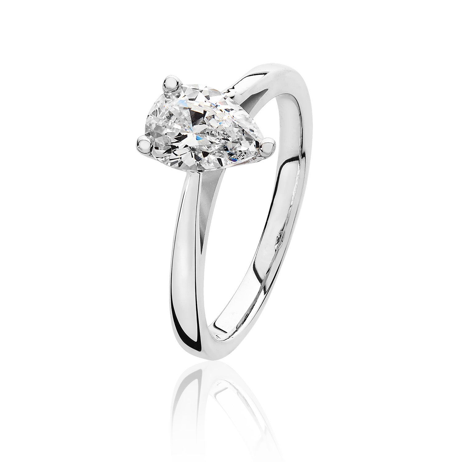 SILVER PEAR SHAPE SOLITAIRE CZ 3 CLAW SET RING