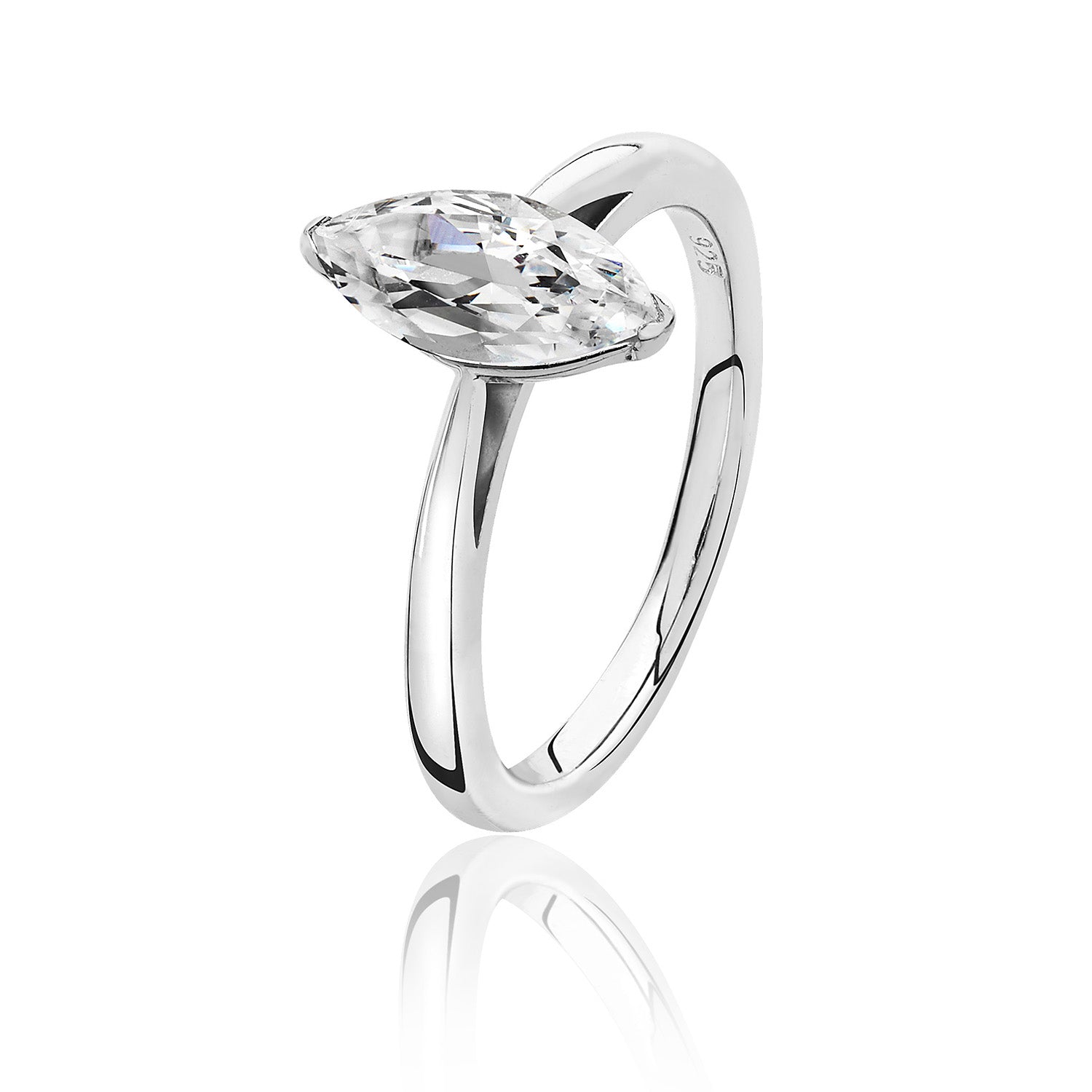 SILVER MARQUISE SOLITAIRE CZ 2 CLAW SET RING