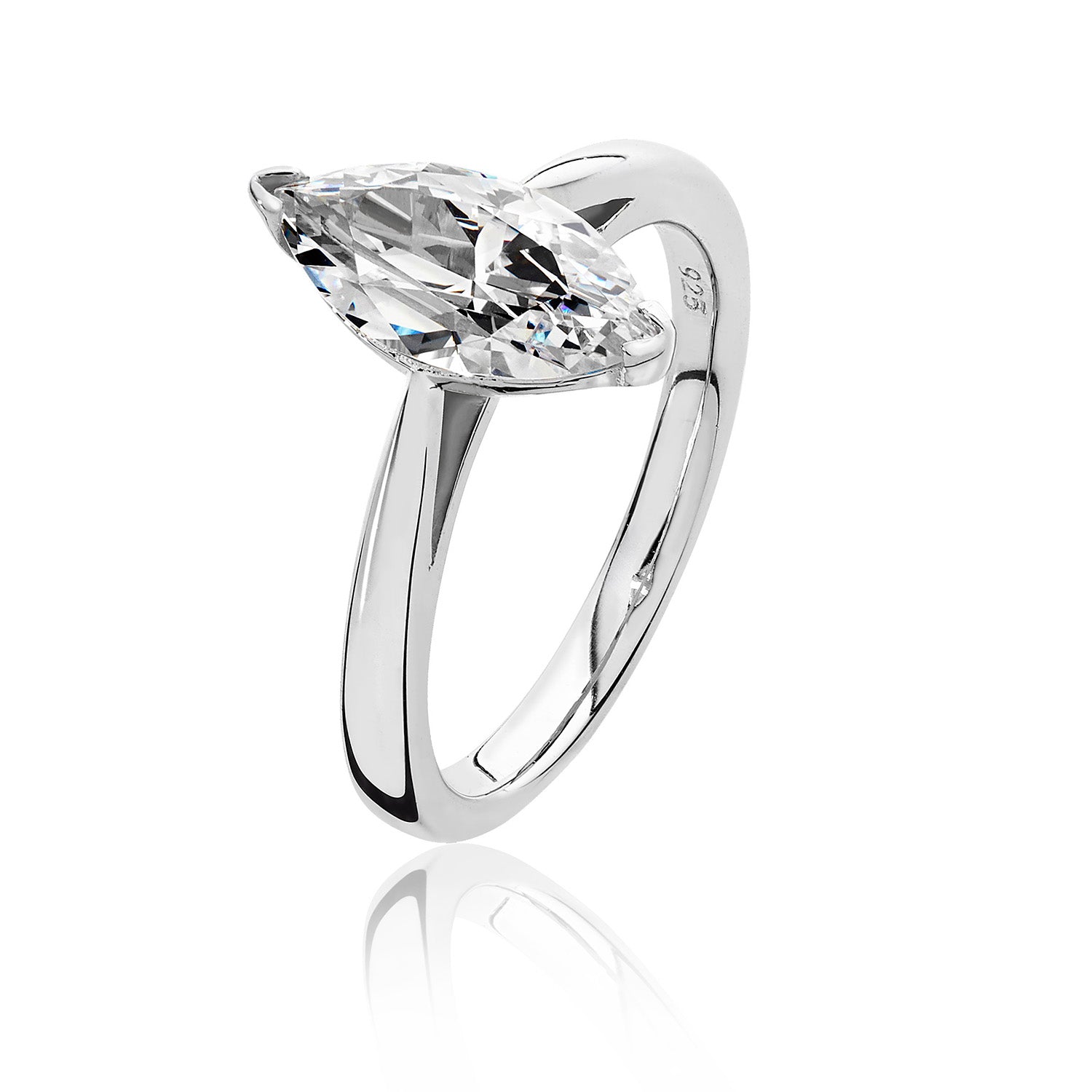 SILVER MARQUISE SOLITAIRE CZ 2 CLAW SET RING
