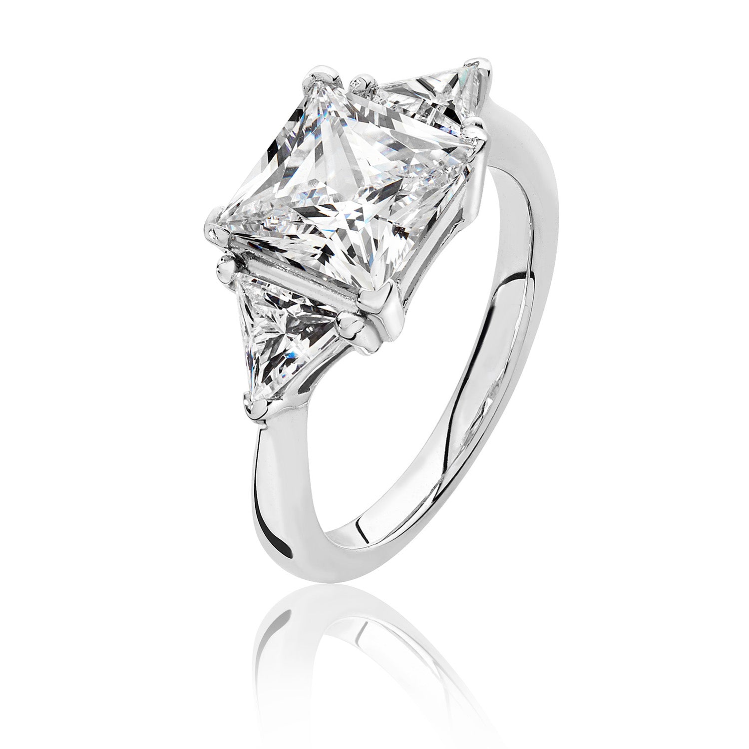 SILVER PRINCESS CUT CENTRE CZ CLAW SET WITH TRIANGULAR SIDES RING
