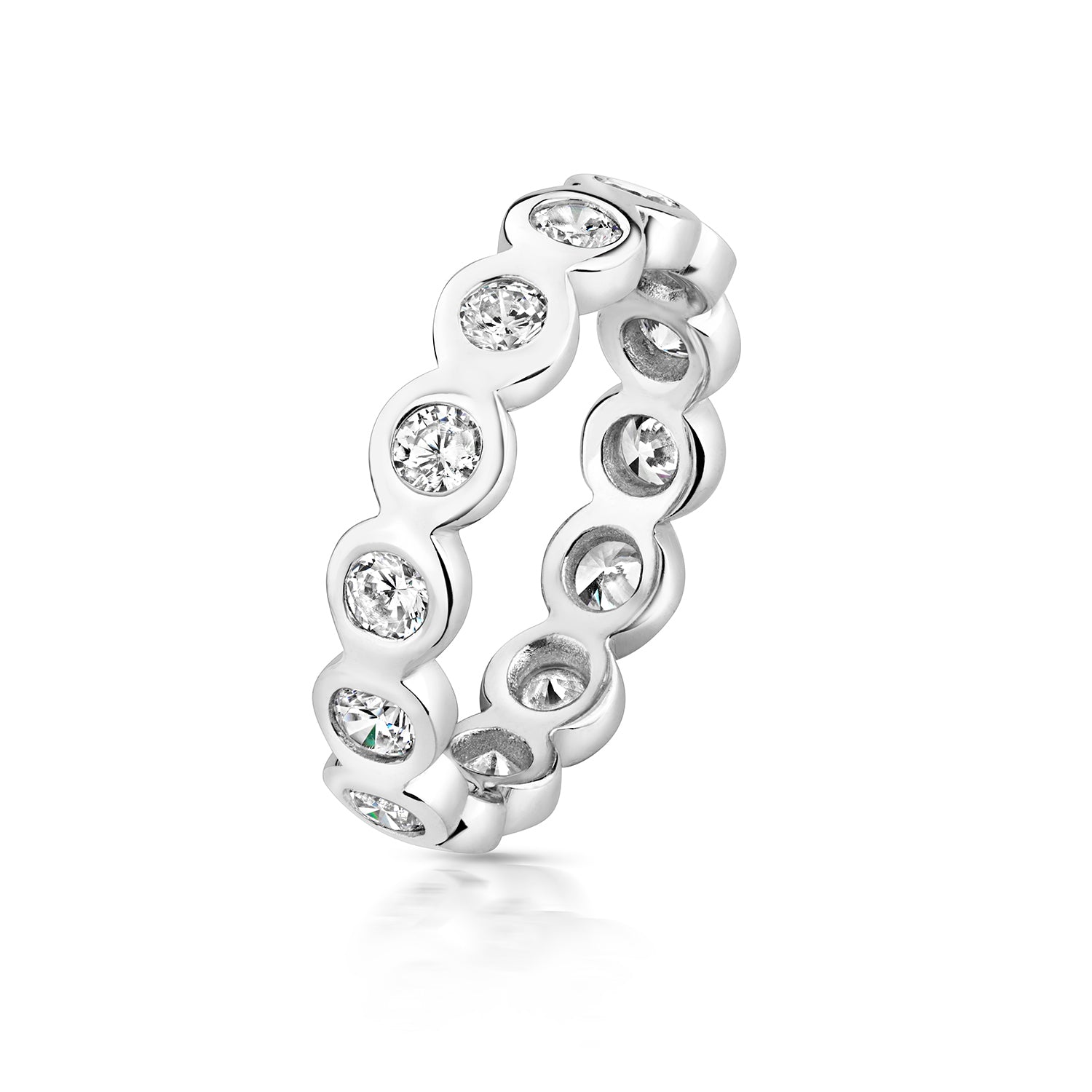 SILVER FLAT RUBOVER CZ SET FULL ETERNITY RING