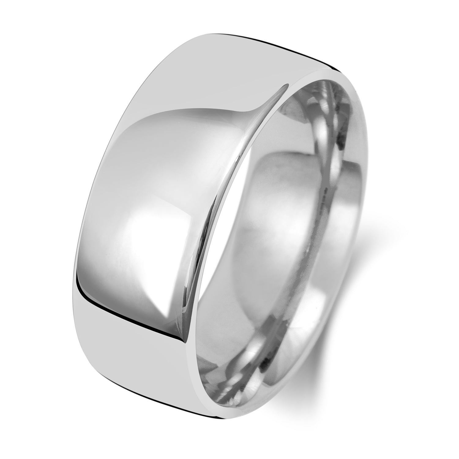 9CT WHITE GOLD 8MM SLIGHT COURT LIGHT WEDDING RING