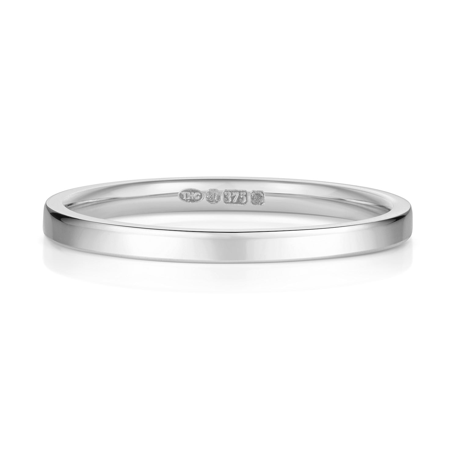 9CT WHITE GOLD 1.7MM FLAT COURT HEAVY WEDDING RING