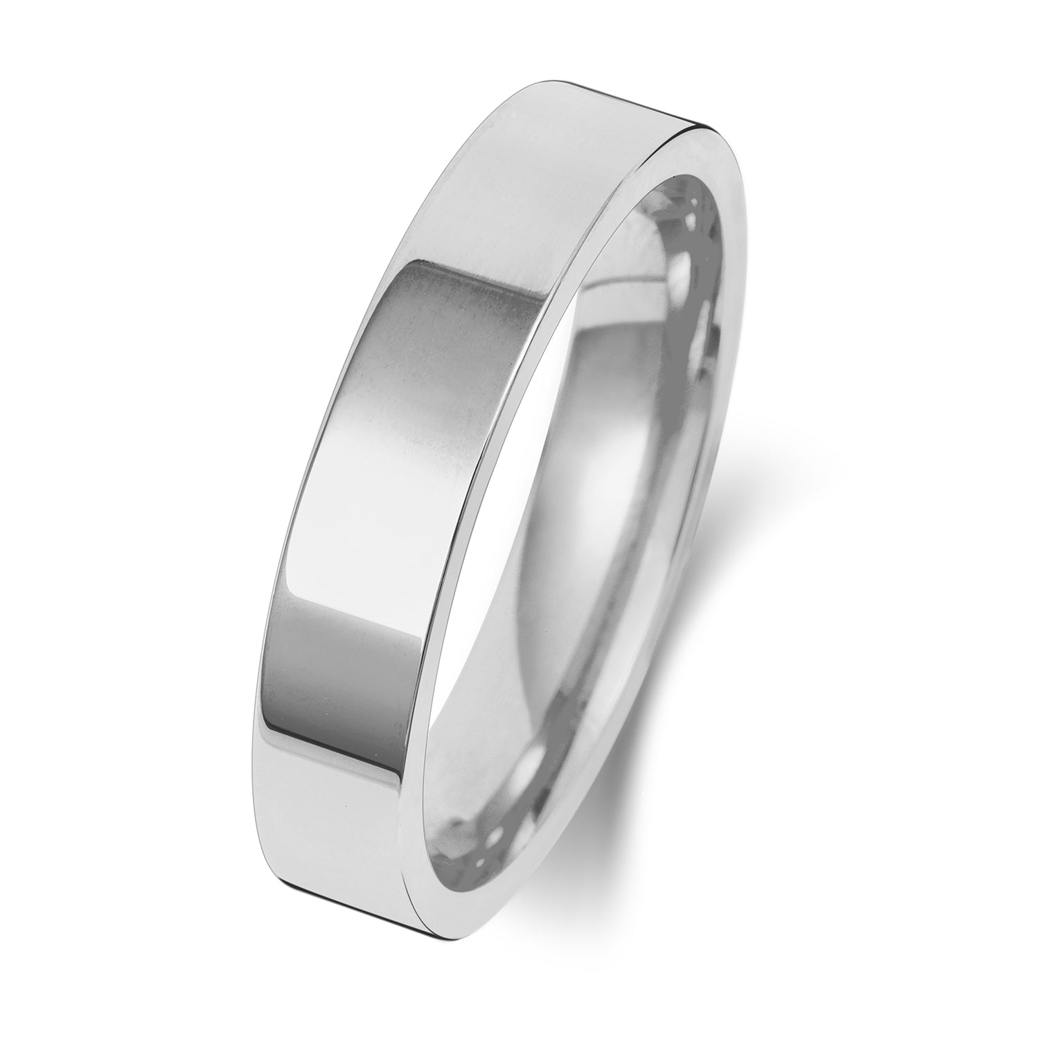 9CT WHITE GOLD 4MM FLAT COURT HEAVY WEDDING RING