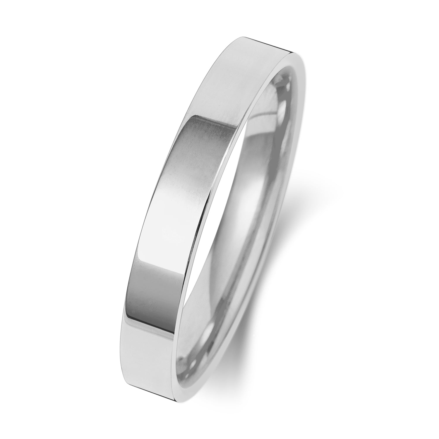 18CT WHITE GOLD 3MM FLAT COURT LIGHT WEDDING RING