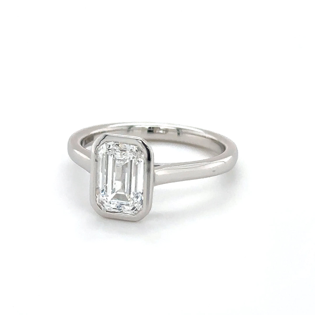 Platinum Lab Grown 1.57ct Emerald Cut Diamond Solitaire Ring