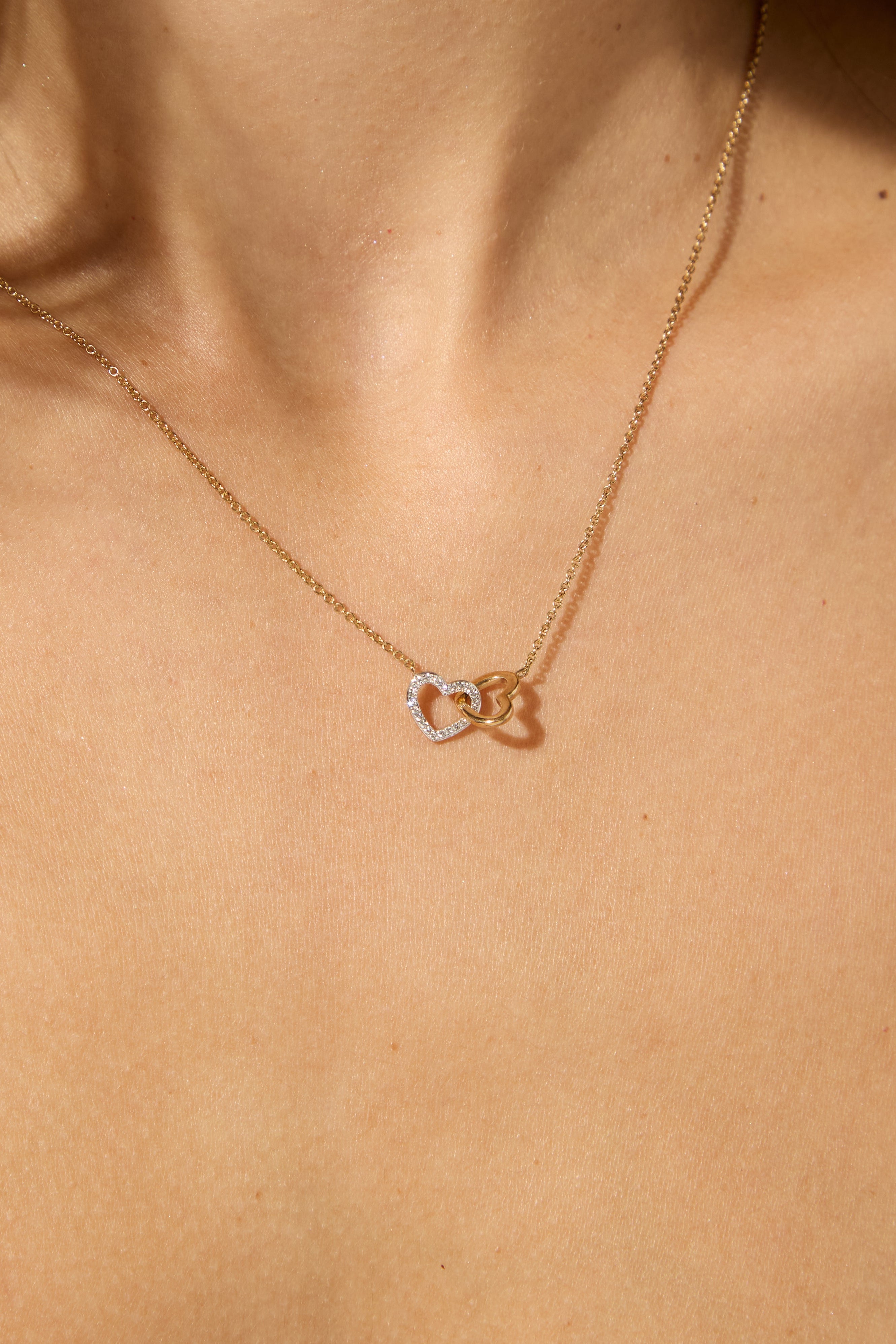 9ct Yellow Gold Diamond Interlocking Hearts Necklace