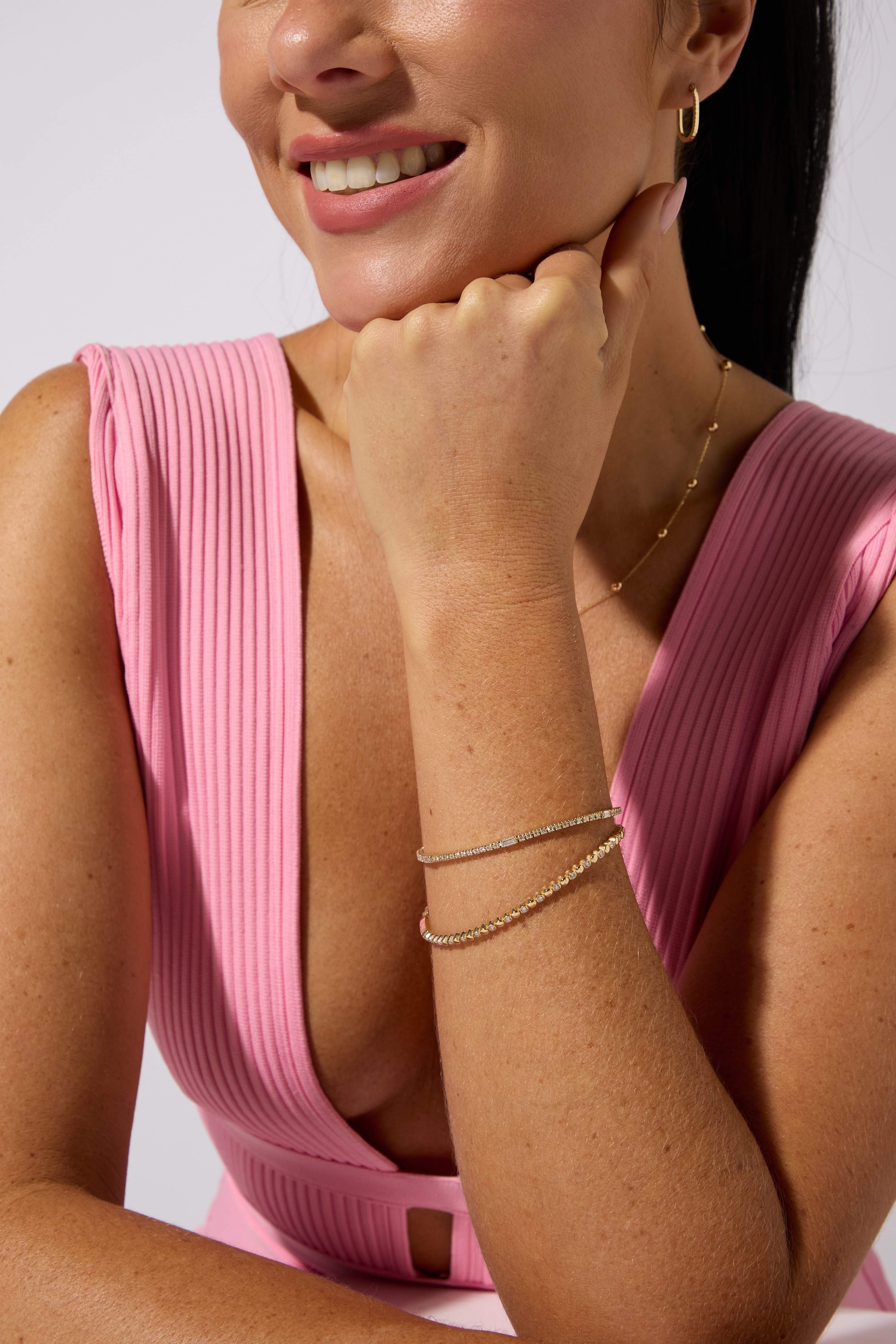 14ct Yellow Gold Natural Diamond Line Bracelet